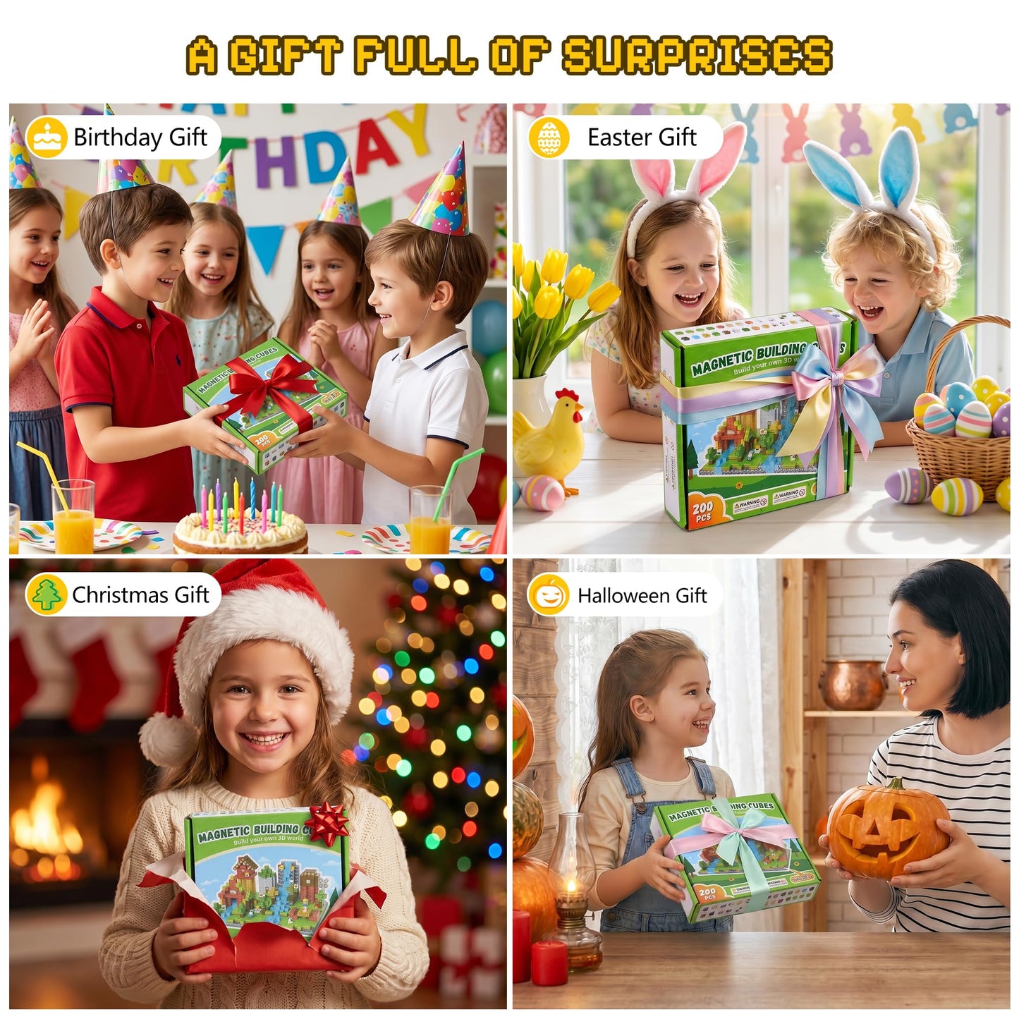 Fitrobust 200PCS Magnetic Building Blocks Set, Magnetic Tiles Kids Build Cubes STEM Game Toys, Build Forest World Set, Christmas Birthday Gifts for Boys & Girls Age 3 4 5 6 7 8 9 10, 0.78 in Size