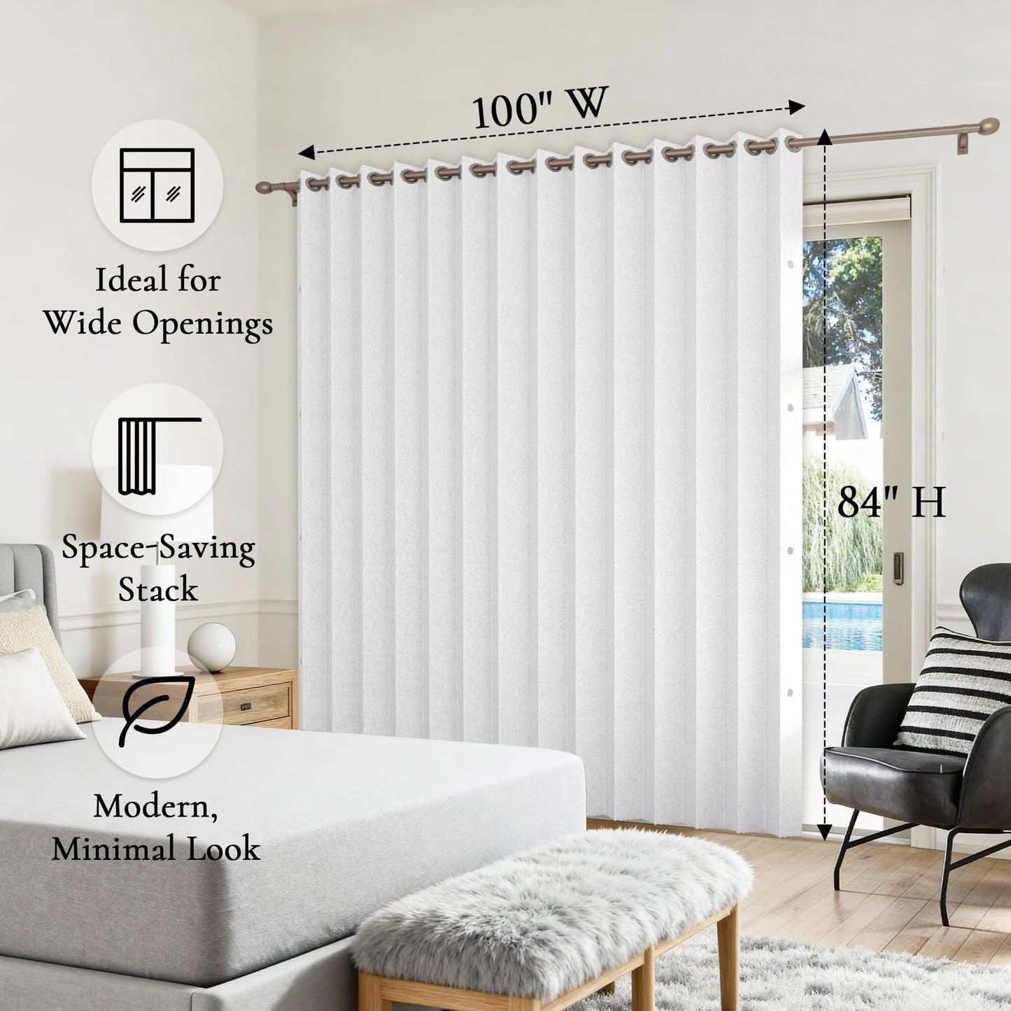 HMYI Fabric Vertical Shades & Blinds, 100% Blackout Door Shades, Window Shade, Vertical Shade for Sliding Doors, 1 Panel, W100 x L84, White