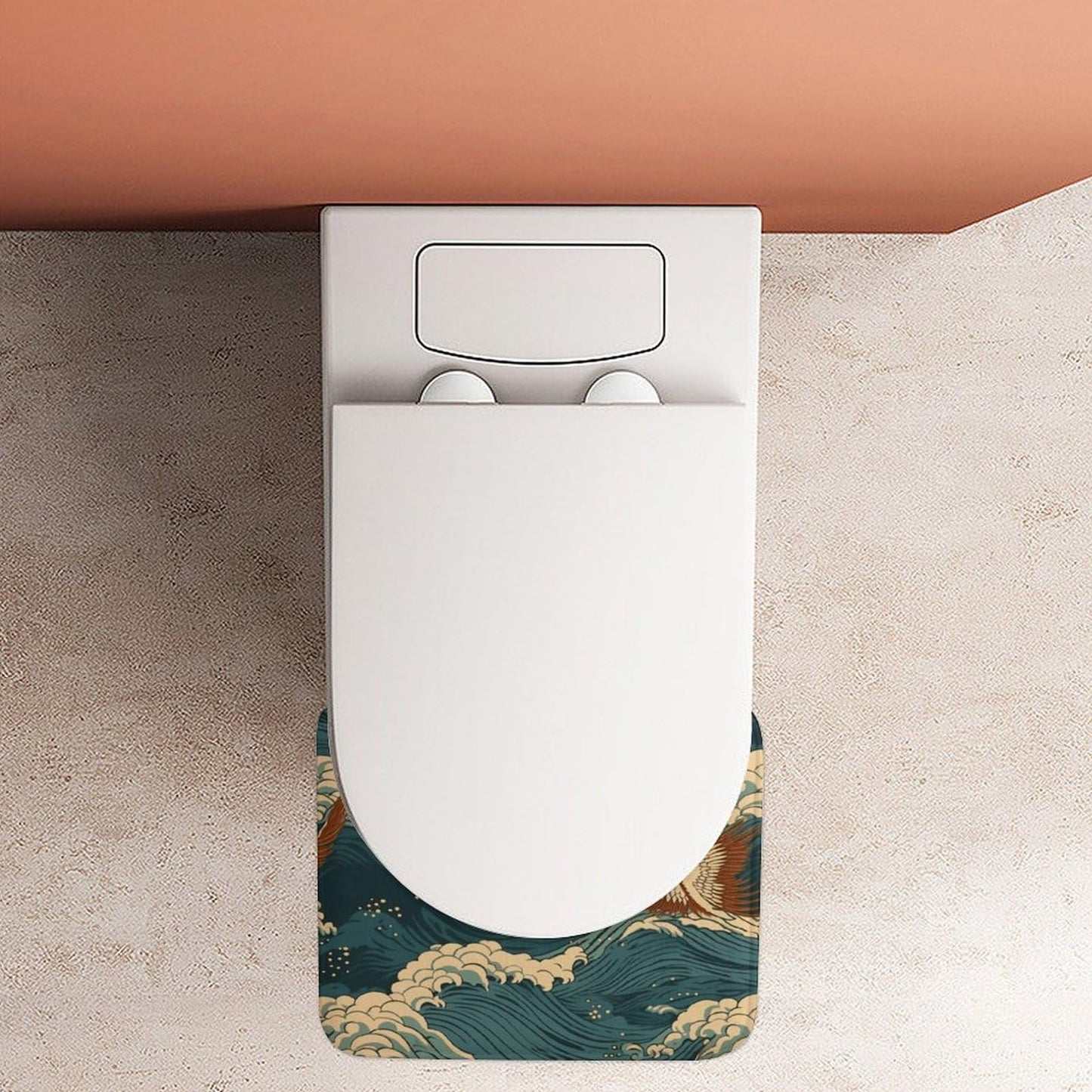 VstaDank Japan Wave Wallpapers Toilet Rug U-Shaped Toilet Bath Mat Extra Soft Absorbent Contour Bathroom Rug Plush Ultra Thin Toilet Mat Non-Slip Bath Mat for Guest Room Bathroom 16x20