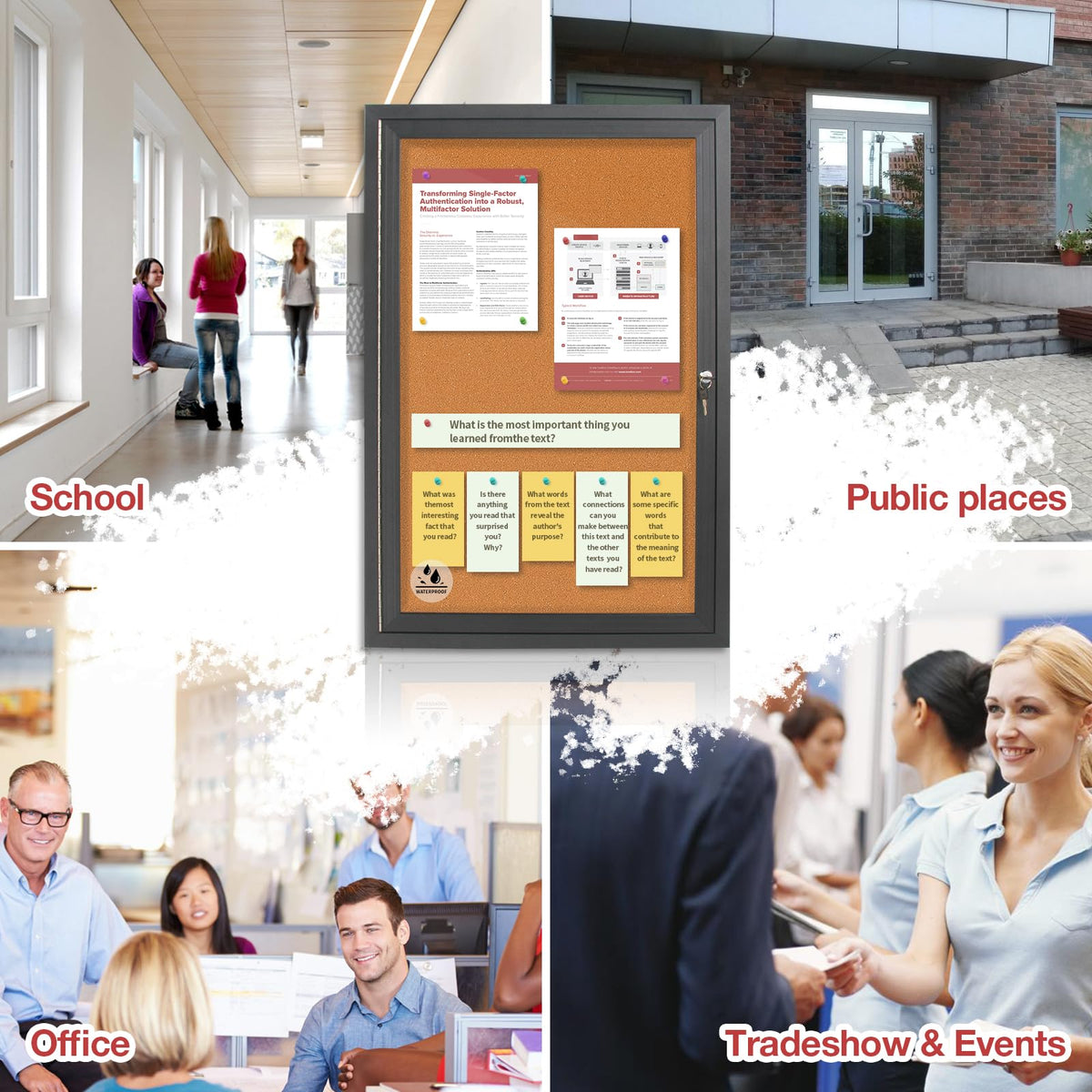 Enclosed Bulletin Board,Outdoor Weatherproof Cork Noticeboard with Locking Door, Wall-Mounted Black Aluminum Frame,Display Case Message Board for Office Home,36x24 Inch (5xA4)