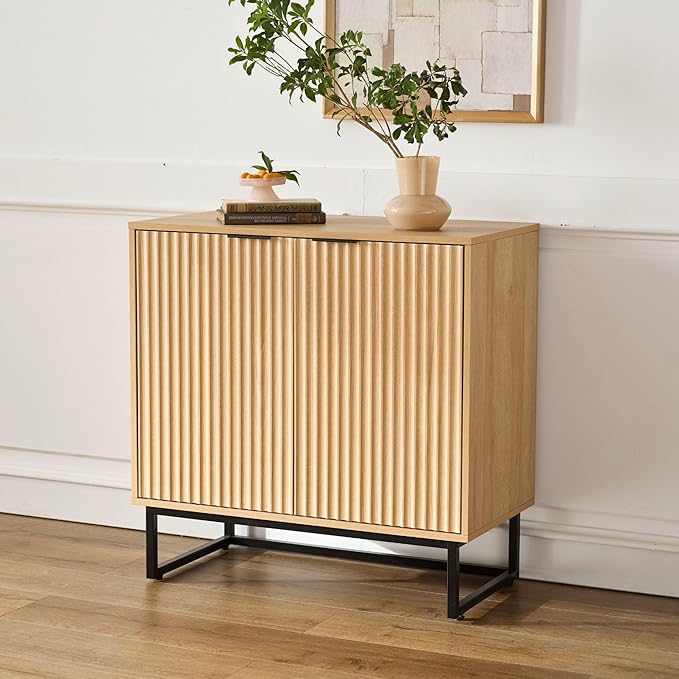 EYYTHUNG Fluted Storage Cabinets Set of 3, Sideboard Buffet Cabinets
