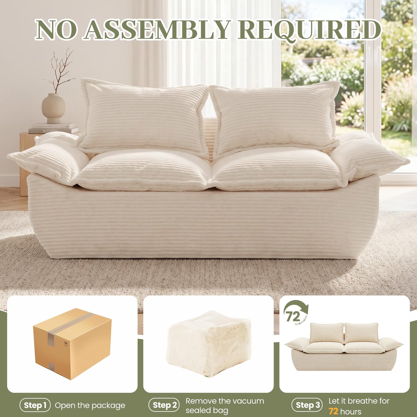 JUIKURY 55" Convertible Corduroy Sofa Bed, Boneless Foldable Loveseat Sleeper Couch, Compressed Foam Floor Sofa with Removable Cushions & Pillows for Small Space Living Room