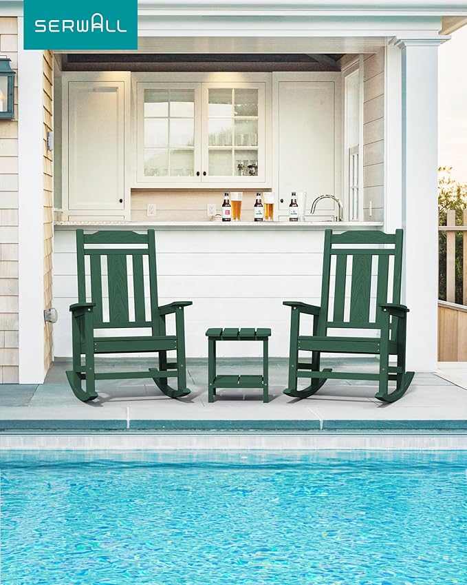 SERWALL HDPE Outdoor Rocking Chair Set of 6, Patio Rocking Chairs Set, Rocking