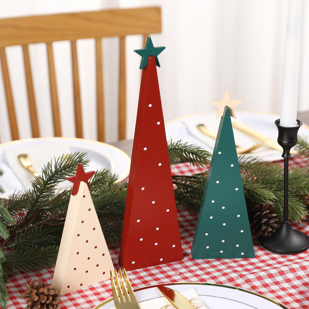 Christmas Decorations-Three Sizes Wooden Tree Sign with Star-Christmas Decorations for Home Shelf Mantel Fireplace Table Party Decor