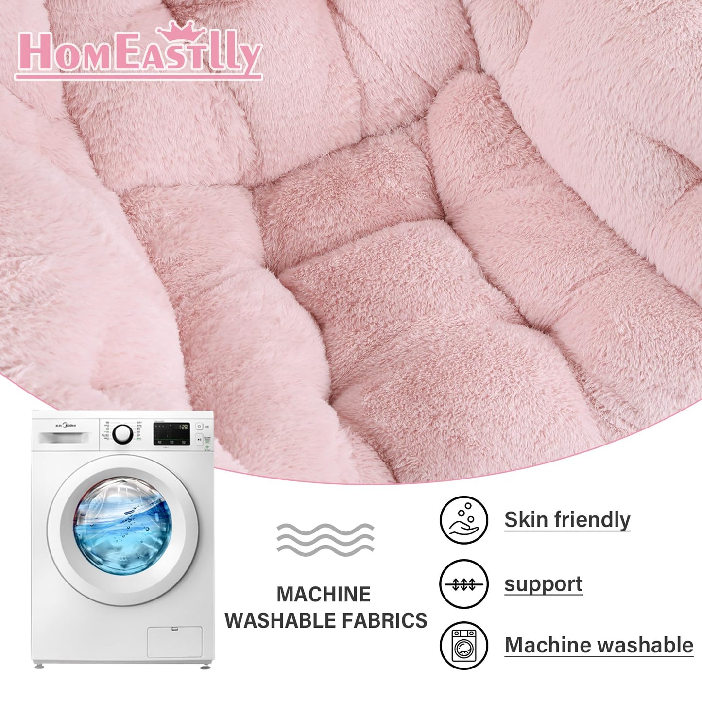 HomEastlly Lazy Chair with Ottoman, Large Pink Accent Chair with Ottoman and FA Throw Pillow, Comfy Plush Reading Chair for Living Room Bedroom Dorm Room Office Apartment Relaxing Use