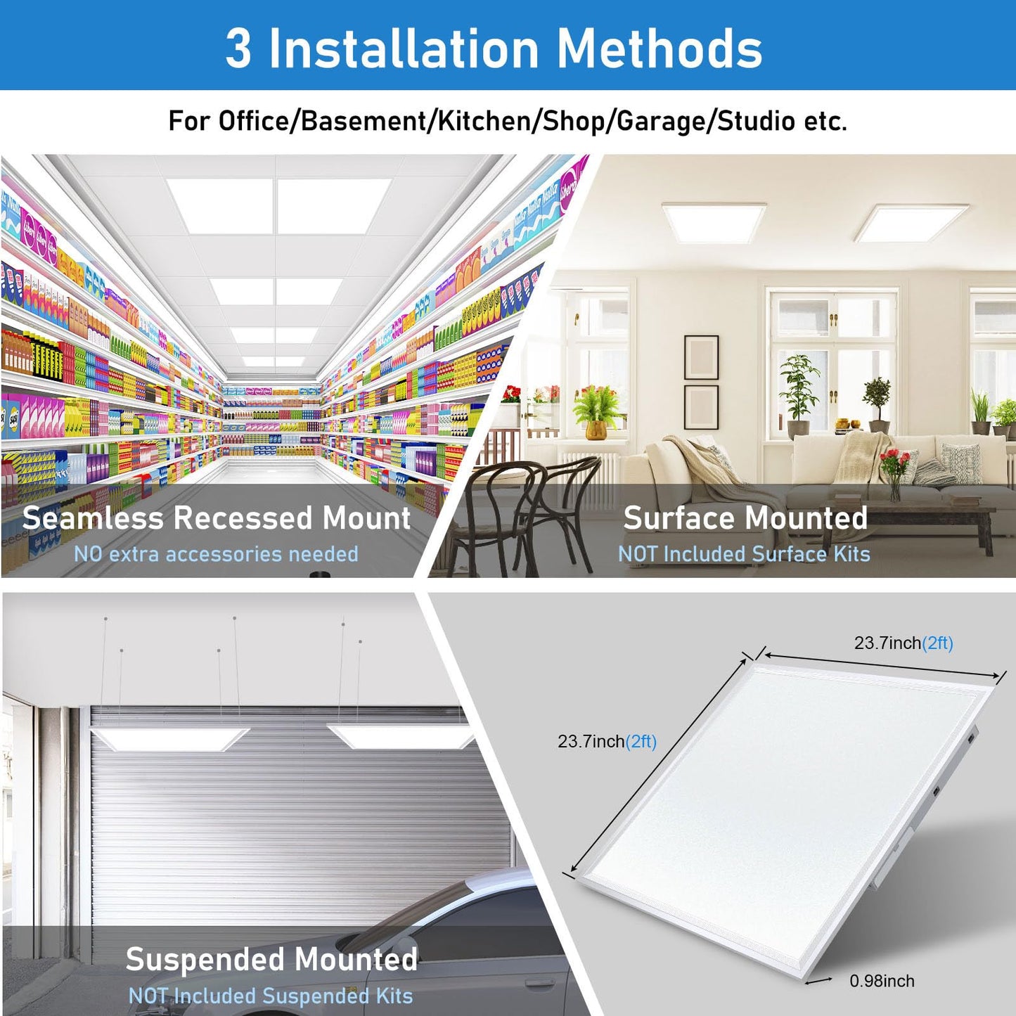 AIKVSXER 2x2 Led Flat Panel Light 8 Pack - 40W Color Switchable 3000K/4000K/5000K, 4400LM Triac Dimmable 2x2 Led Light Drop Ceiling, AC 120V Back-Lit Recessed Drop Ceiling Lights for Office, Home