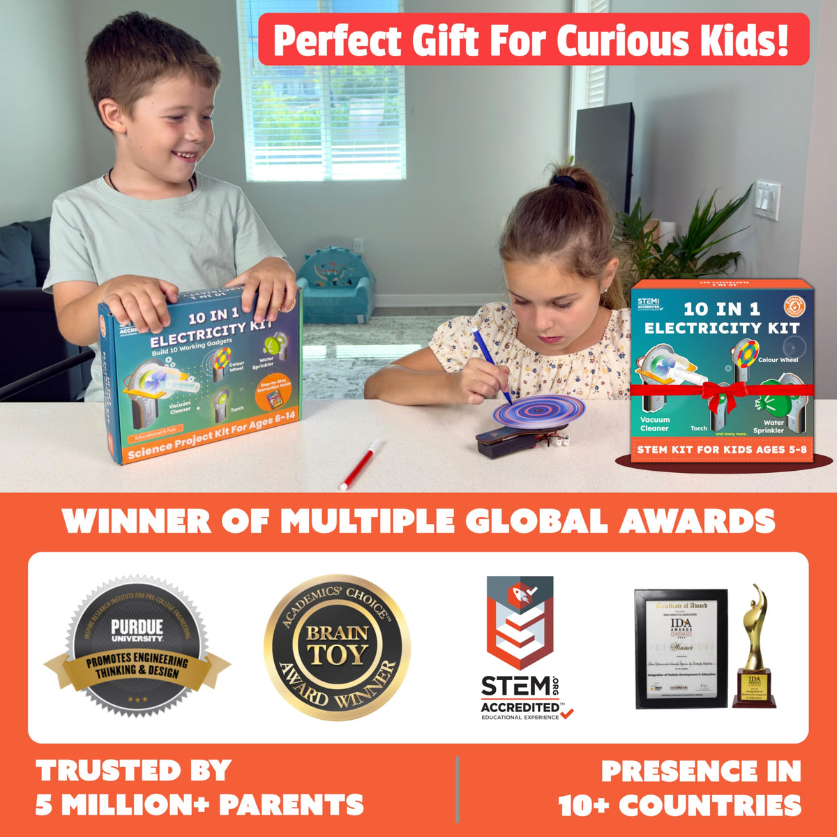 Butterfly EduFields STEM Kit 10-in-1 Science Experiments & Projects for Kids Ages 5-12 | Engineering Building Toy, Electronic Motor Robot Craft for Boys & Girls, Outdoor Summer Gift