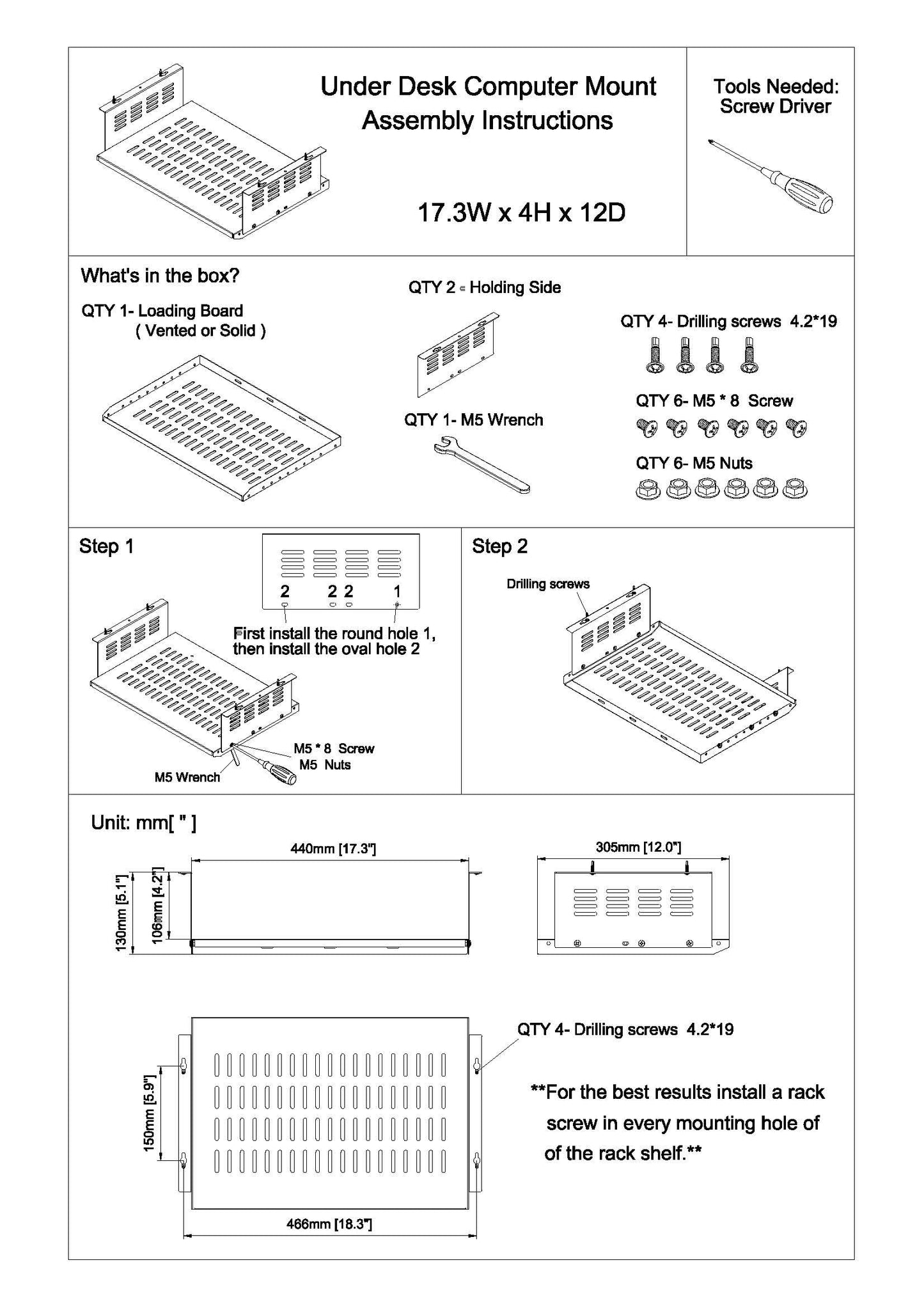 JINGCHENGMEI Under Desk Computer Mount for Small Form Factor SFF Computers and PCs,Using Space 17.3" x H 4" x D 12", Compatible with PlayStation 4, PS4 Slim, PS4 Pro,Gaming Under Desk(4inch High)