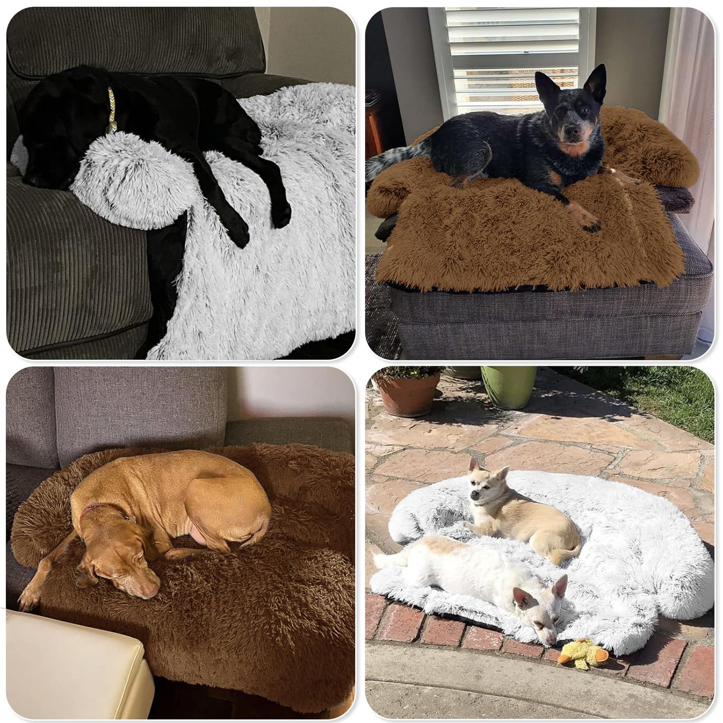 GGIB Calming Dog Bed Fluffy Plush Dog Mat for Furniture Protector with Removable Washable Cover for Large Medium Small Dogs and Cats (Large, Brown)