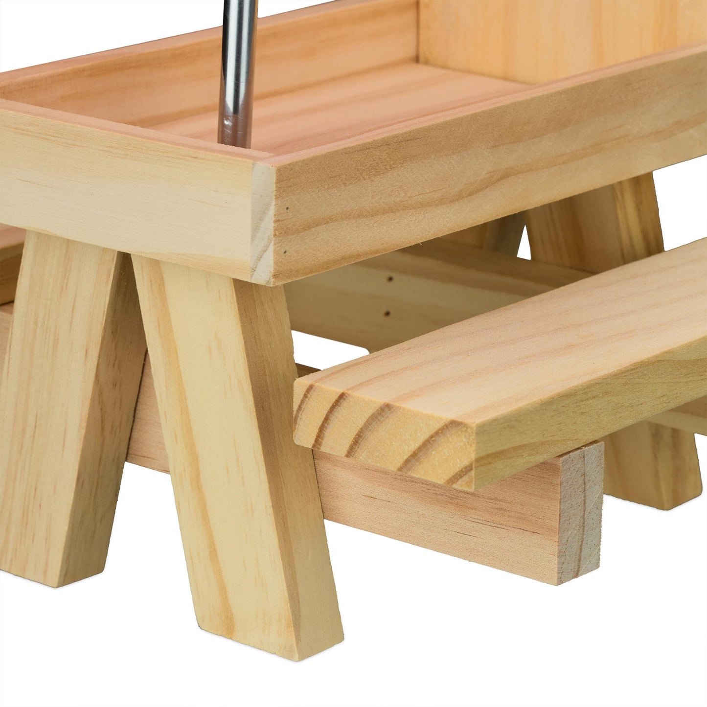 Relaxdays 1 x Wooden Squirrel Bench with 2 Umbrellas, Squirrel Picnic Table Hanging Light Brown