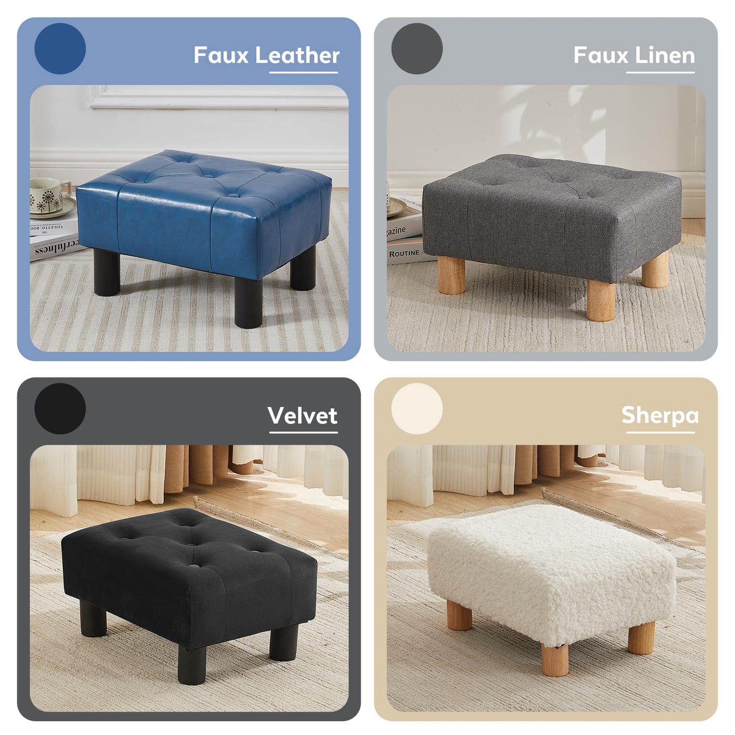 FIMIVIBI Small Foot Stool Ottoman, Velvet Footstool Ottoman Foot Rest for Couch, Rectangle Footstools and Ottomans Small for Living Room, Entryway and Bedroom (Blue)