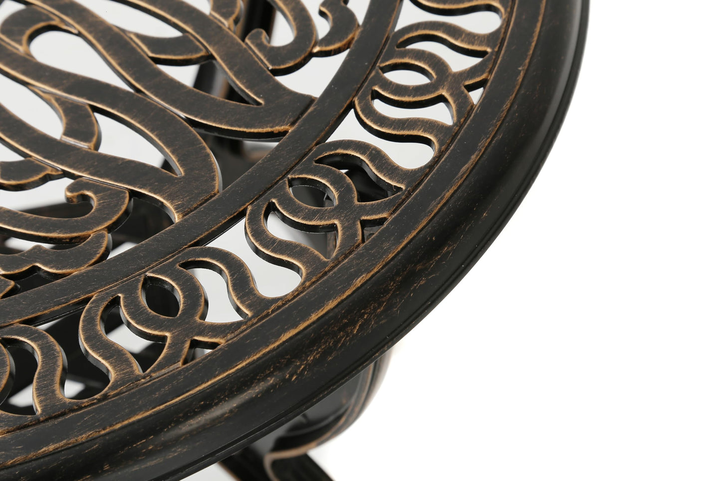 C/G patio casa C/G Cast Aluminum Side Table,Decorative Outdoor End Table, Ornate Floral Pattern (Round, Copper)