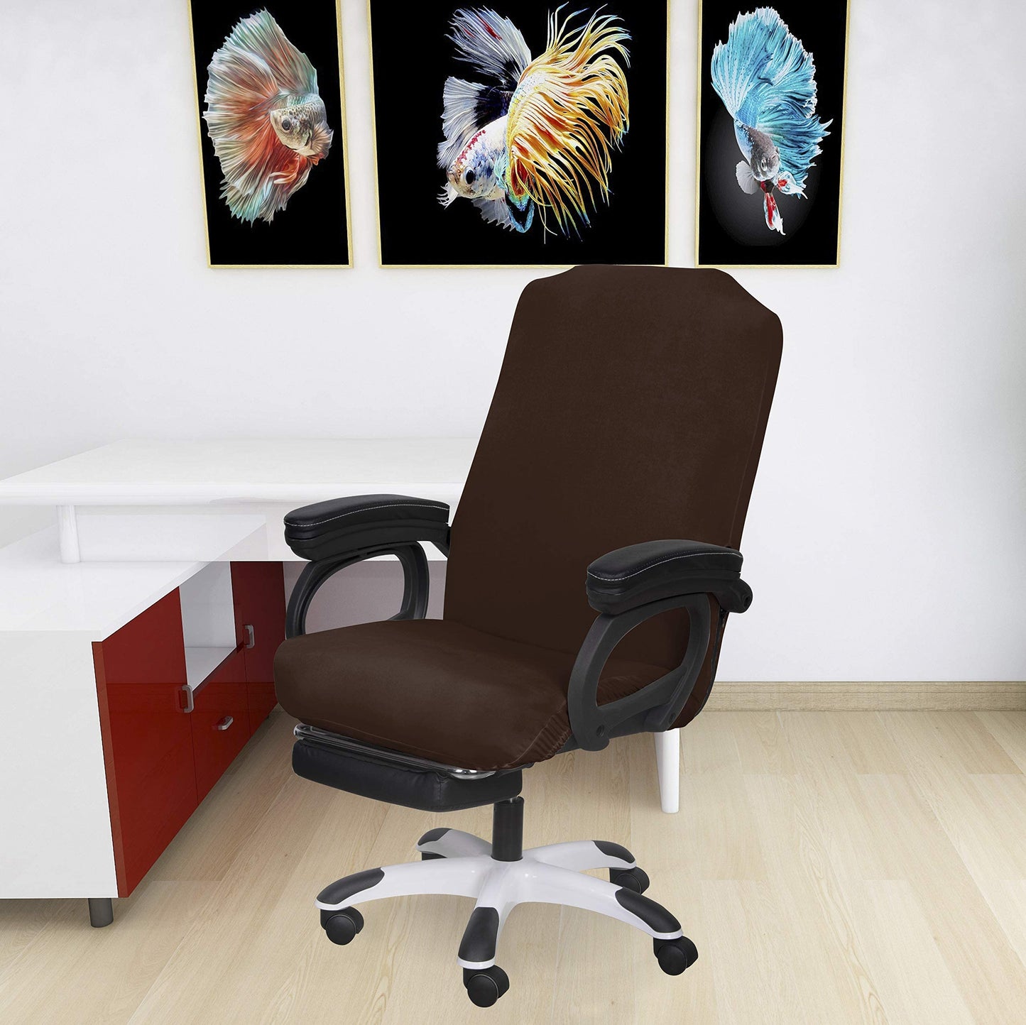 SARAFLORA Office Chair Covers- Medium, Brown- Removable Computer Chair Covers for Office Chair with Zipper for Universal Rotating Chair Desk Chair Cover Chair Seat Washable Protector for Pets