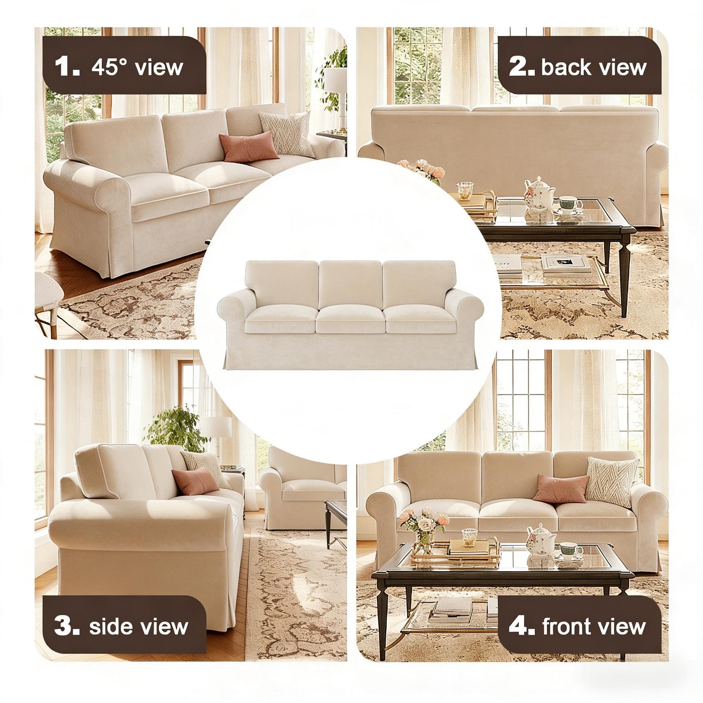 Velvet Pet-Friendly Replacement Sofa Cover Compatible for IKEA Ektorp 3 Seat Sofa Slipcovers, Couch Cover Only, 7-Piece Slipcover, Beige, Couch Cover Not Include The Sofa Body