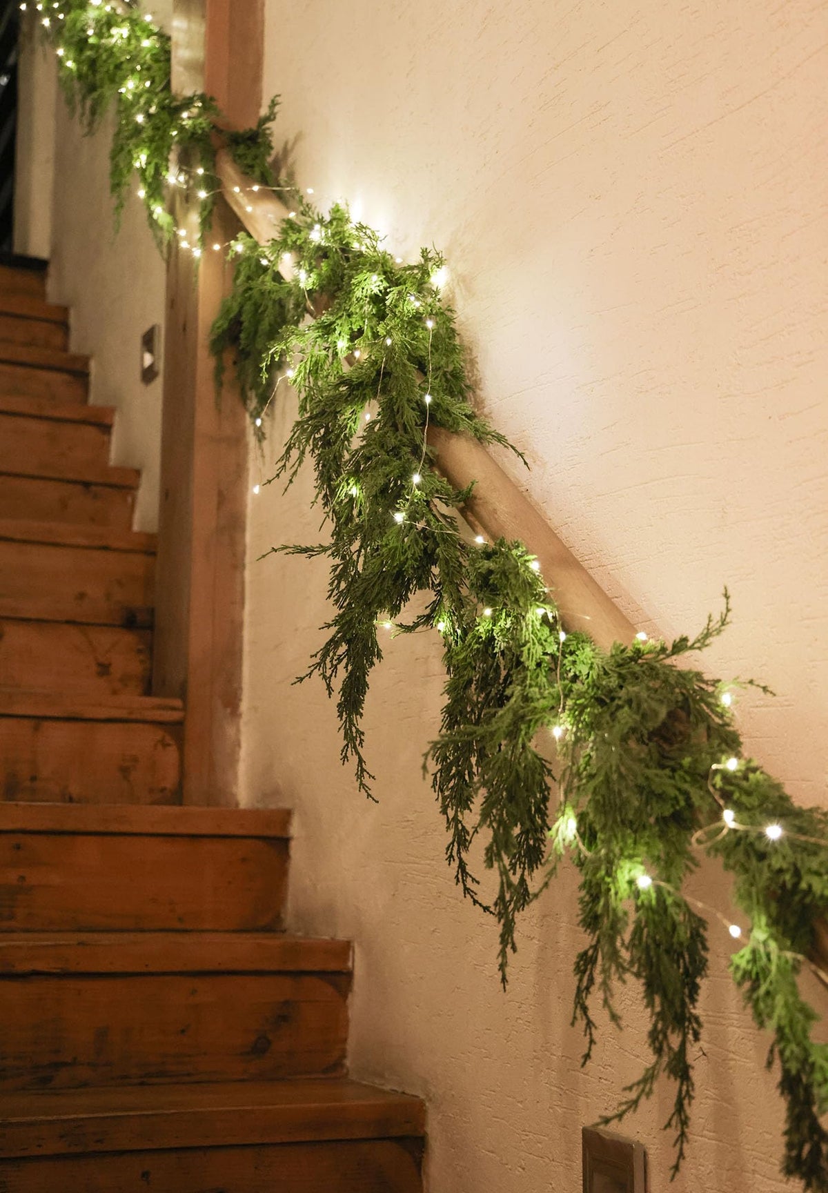 MISSPIN 9ft Christmas Garland with String Lights, Real Touch Cedar Pine Garland, Green Artificial Greenery Garland for Table, Mantle, Wall, Indoor, Outdoor Christmas Decorations
