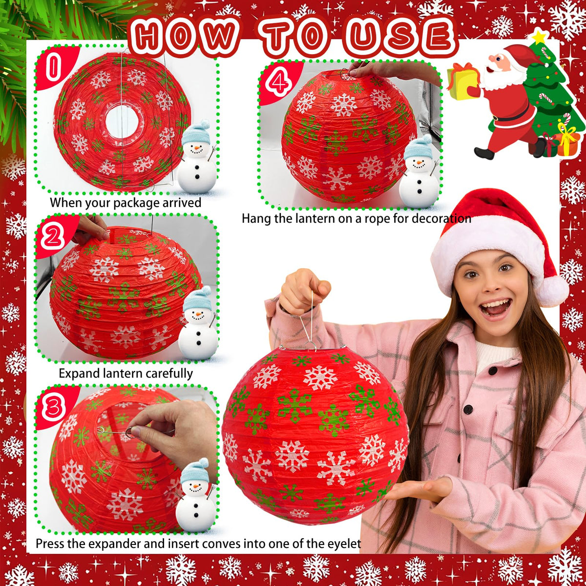 Christmas Honeycomb Paper Lantern Decoration Set, Hanging X-mas Party Supplies Including Christmas Hat, Trees Honeycomb Balls Lanterns, Paper Fans for Holiday XMAS Party Decor