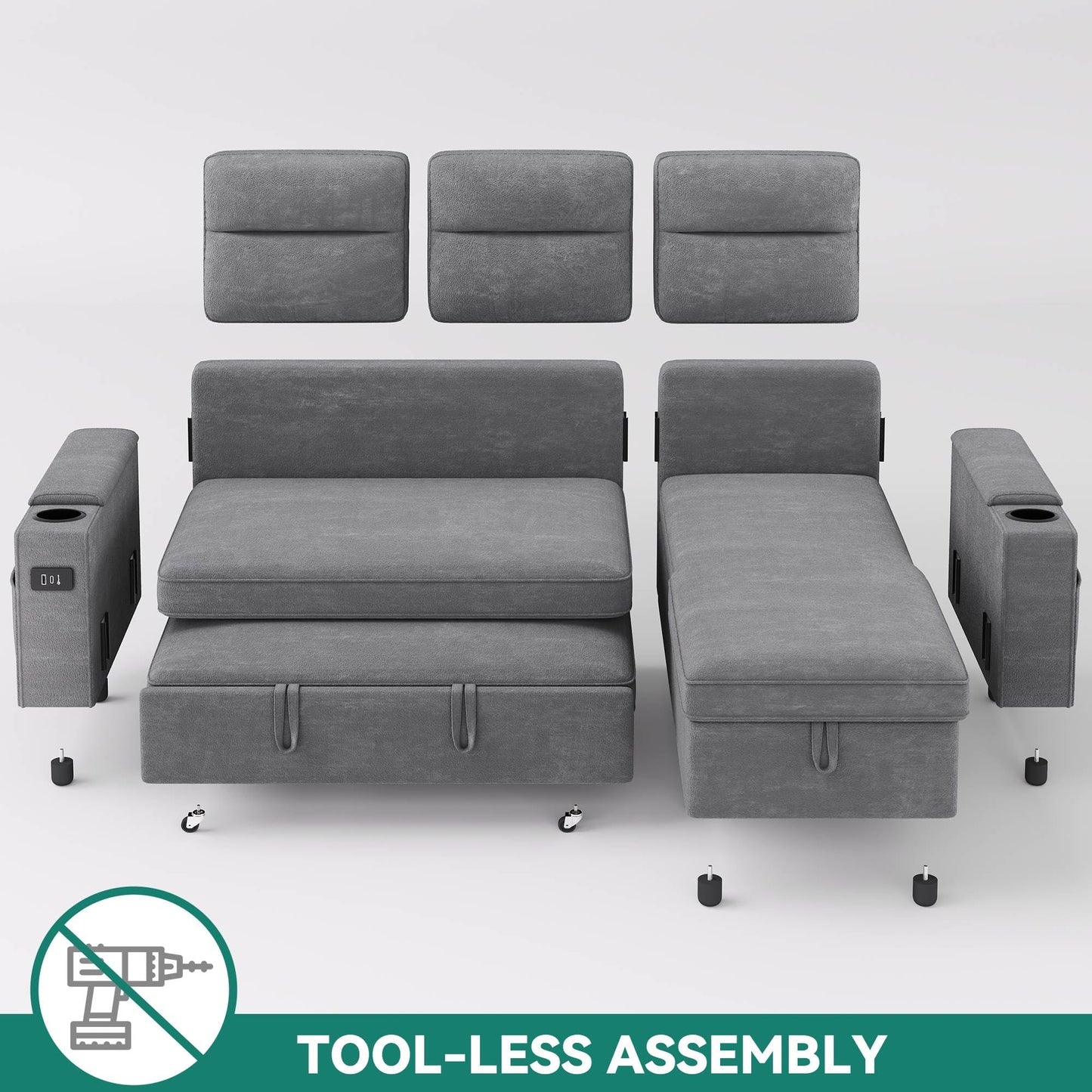 YITAHOME Sectional Sleeper Sofa with Pull Out Couch Bed, 81" Convertible Sleeper Sofa with Adjustable Backrest, Sofa Bed Sleeper Couch with Armrest & USB Port, Grey