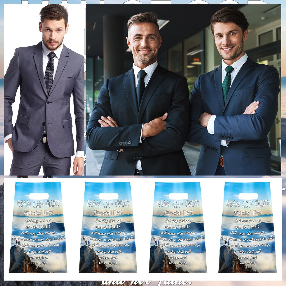 Yinder 50 Pcs Church Gift Bags Bulk Plastic Religious Man of God Welcome Treat Goody Bags with Handles Bible Verse Gifts for Father's Day Father Christmas Church Party Supplies Party Favor Decoration