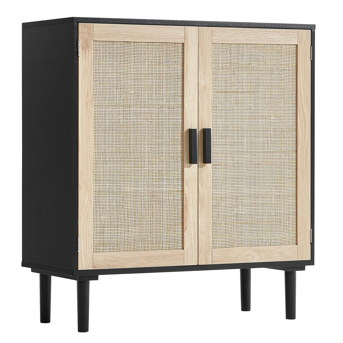 VEVOR Rattan Cabinet, Buffet Cabinet with Storage, Storage Cabinet with 2 Magnetic Doors and Adjustable Shelves, Sideboard Buffet for Hallway, Entryway, Living Room, or Kitchen, Black