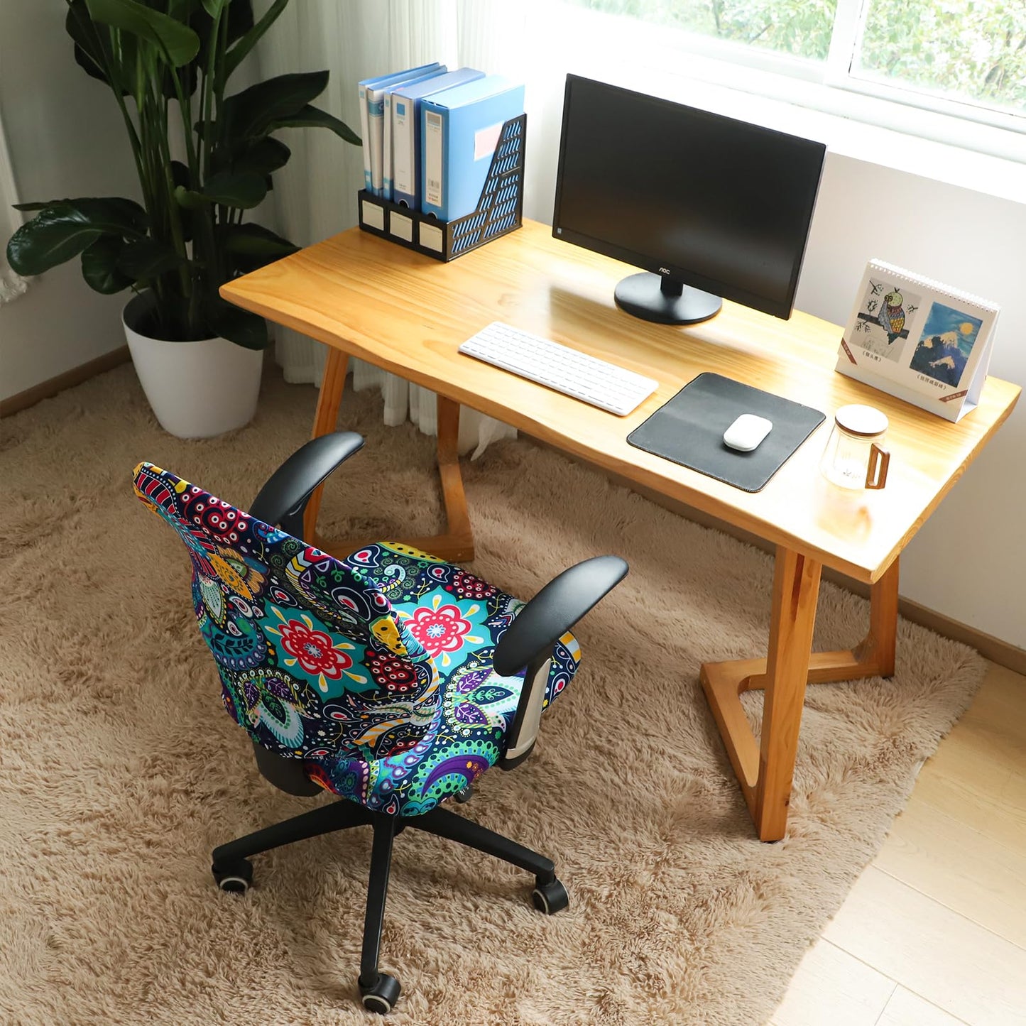 FORCHEER Desk Chair Cover Stretch Boho Office Chair Covers Two Piece for Split Office Chairs Stretchable