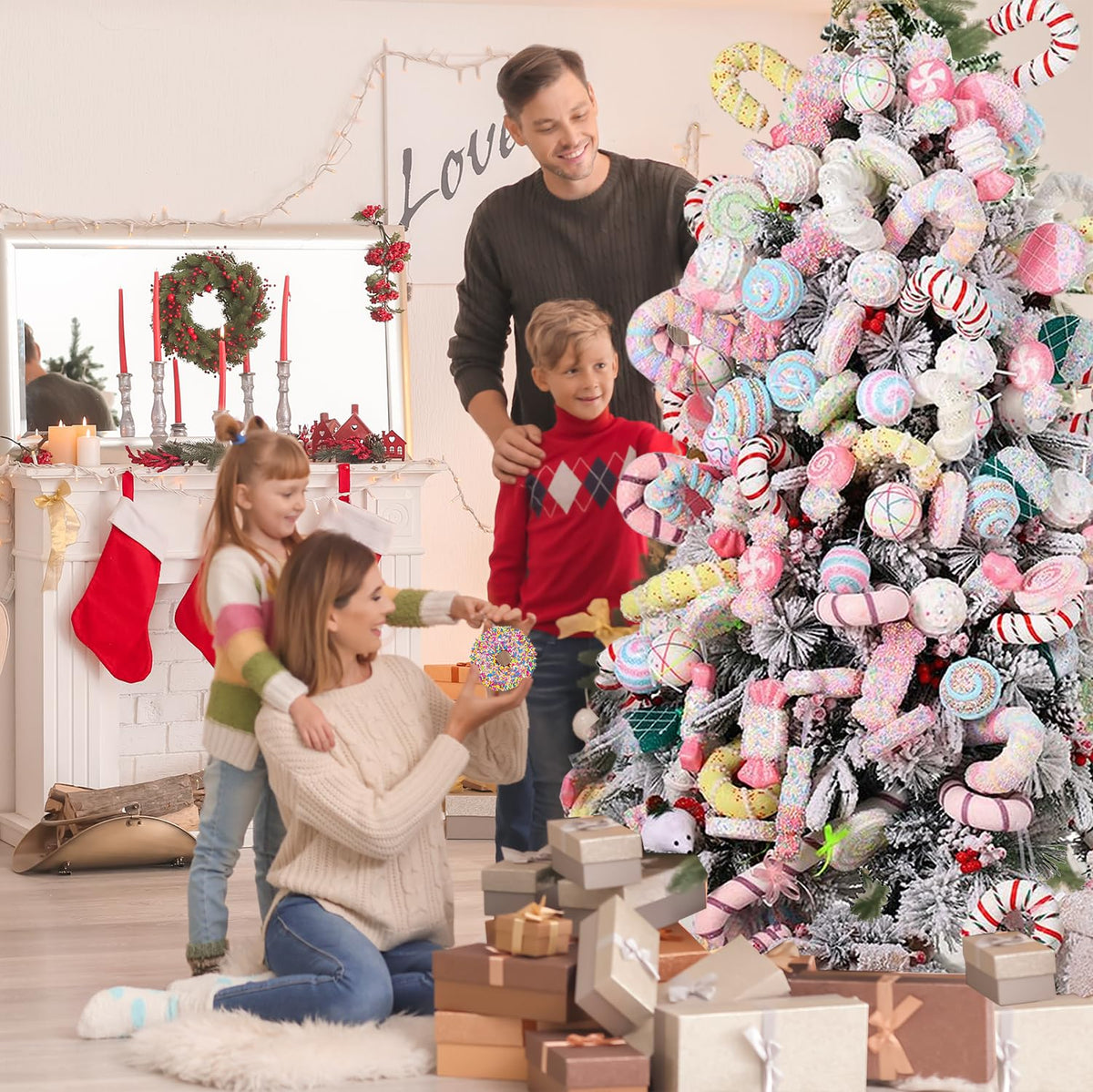 6Pcs 10.6 inch Christmas Lollipop Candy Land Ornaments, Hanging Candy Cane Crafts for Xmas Tree Décor, Ideal for Xmas, New Year, Birthdays, Weddings & Home Parties