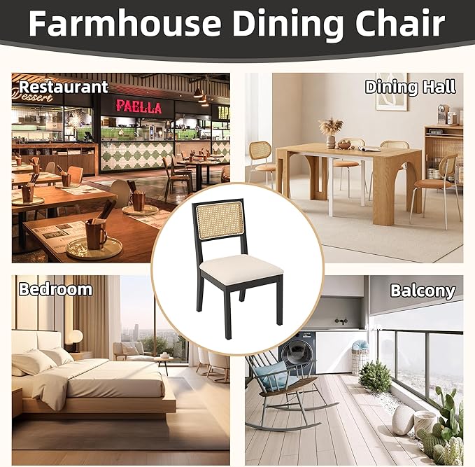 Westice Rattan Dining Chairs Set of 4, Farmhouse Natural Dining Room Chairs