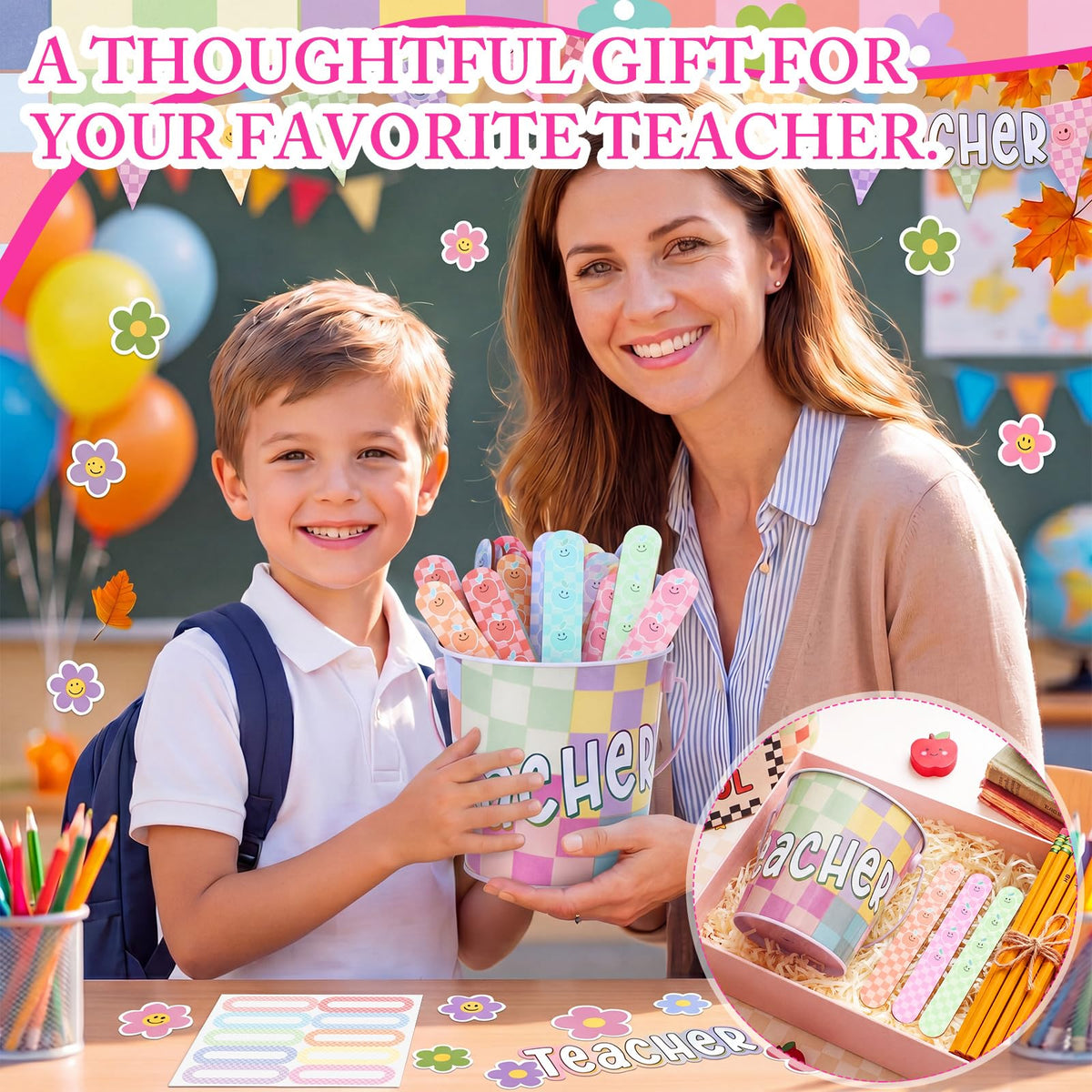 ReliThick 101 Pcs Pastel Checkerboard Flip Name Sticks with Metal Buckets Back to School Talking Sticks with Metal Holder Set for Classroom Management Tool Teacher Essentials Educational Activities