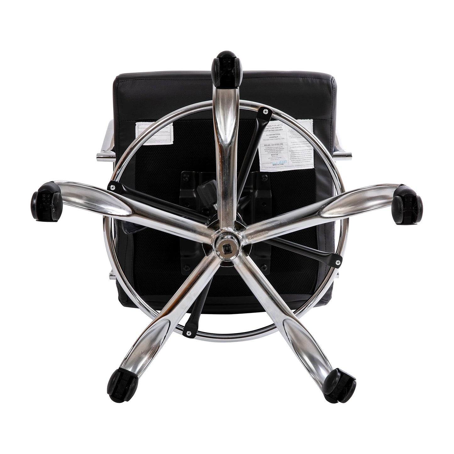 Flash Furniture Whitney Mid-Back Swivel LeatherSoft Drafting Chair with Padded Seat, Armrests, and Foot Ring, Adjustable Office Chair, Black/Chrome