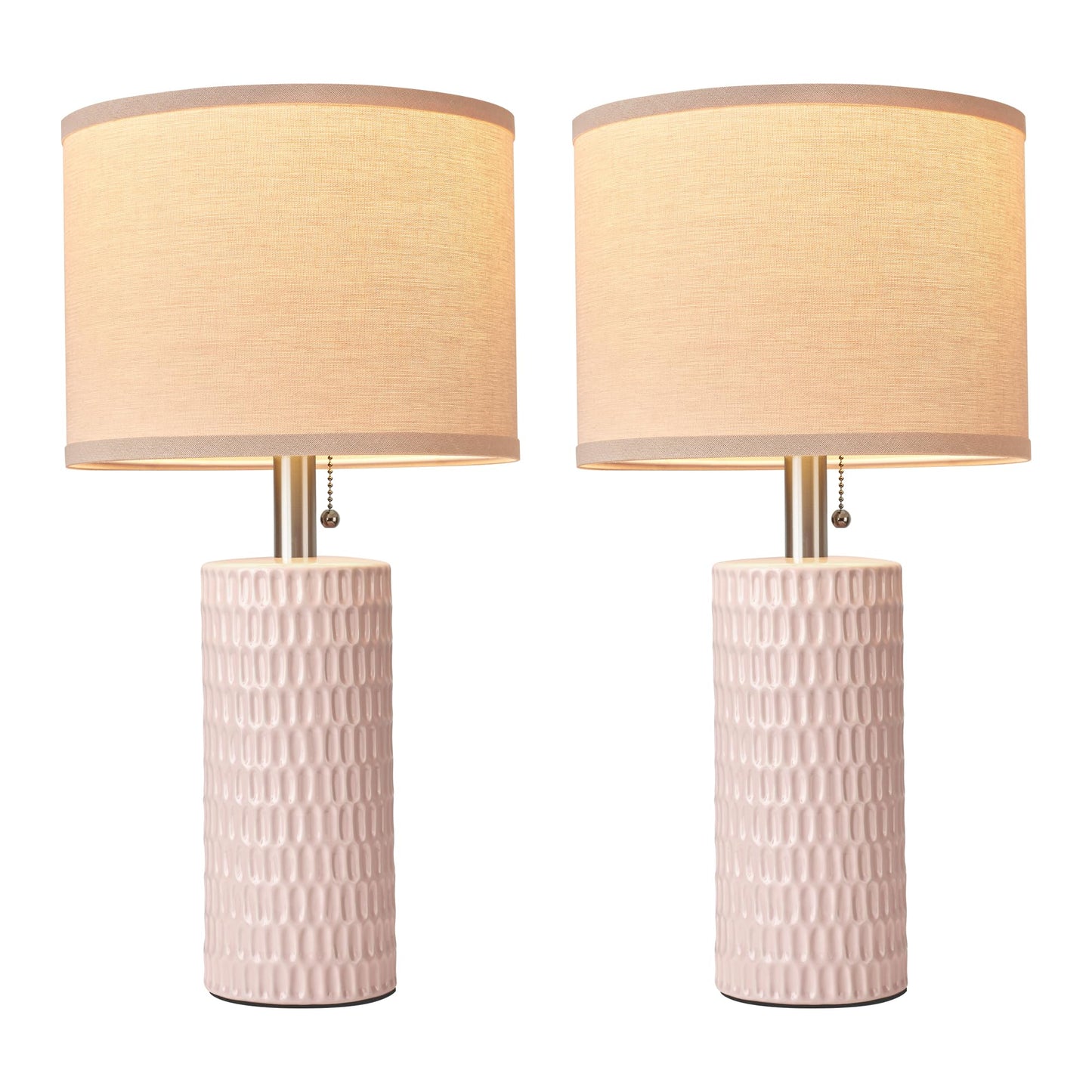Reaketon 20.5" Modern Ceramic Table Lamps for Bedroom Set of 2, Bedside Lamps for Night Stands with Beige Lampshade, Farmhouse Table Lamp for Living Room Office Dorm, Pink