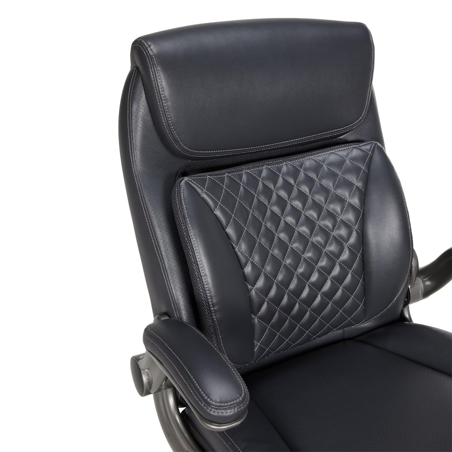 Amazon Basics Ergonomic Executive Office Chair with Adjustable Lumbar Support, Flip-up Arms, Height Adjustable, 360° Rolling Swivel, Computer Desk Chair, Grey Leather