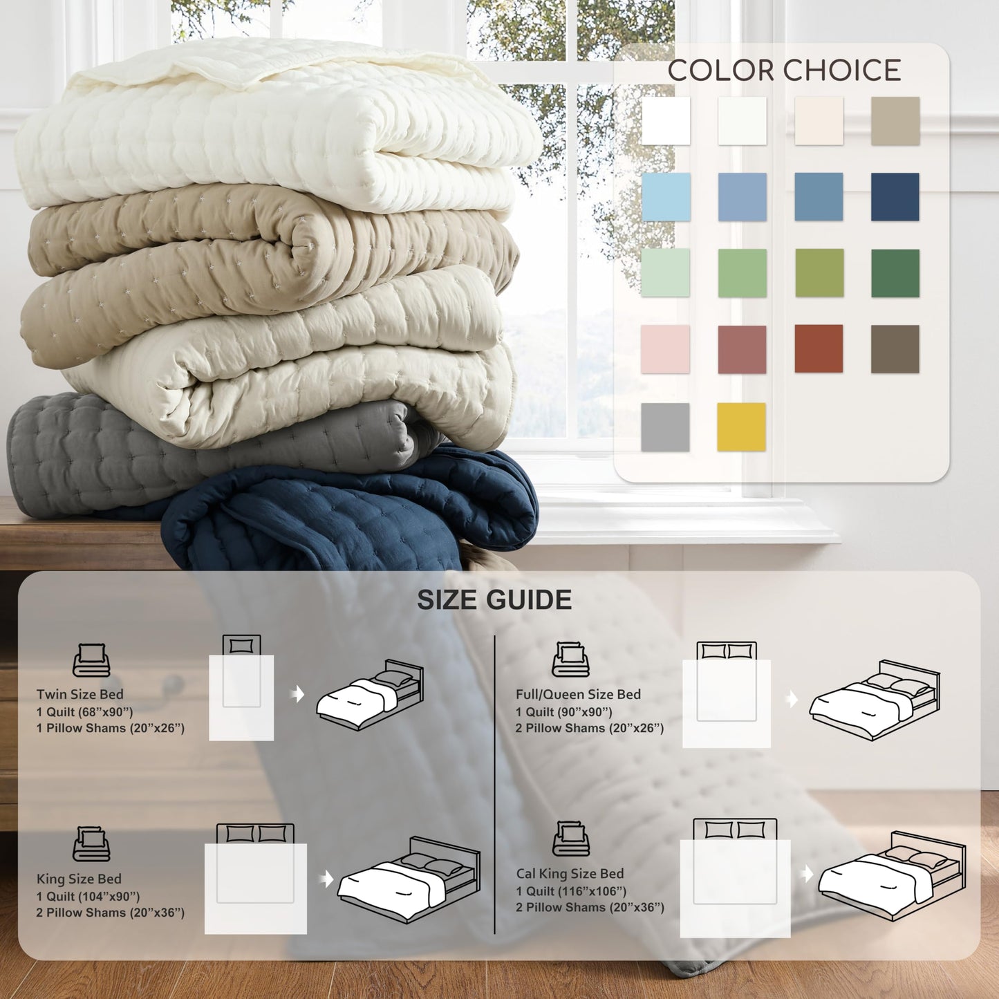 WDCOZY Beige King Size Quilt Bedding Sets with 2 Pillow Shams, Neutral Lightweight Soft Bedspread Coverlet, Quilted Blanket Thin Comforter Bed Cover for All Season, 3 Pieces, 104x90 inches