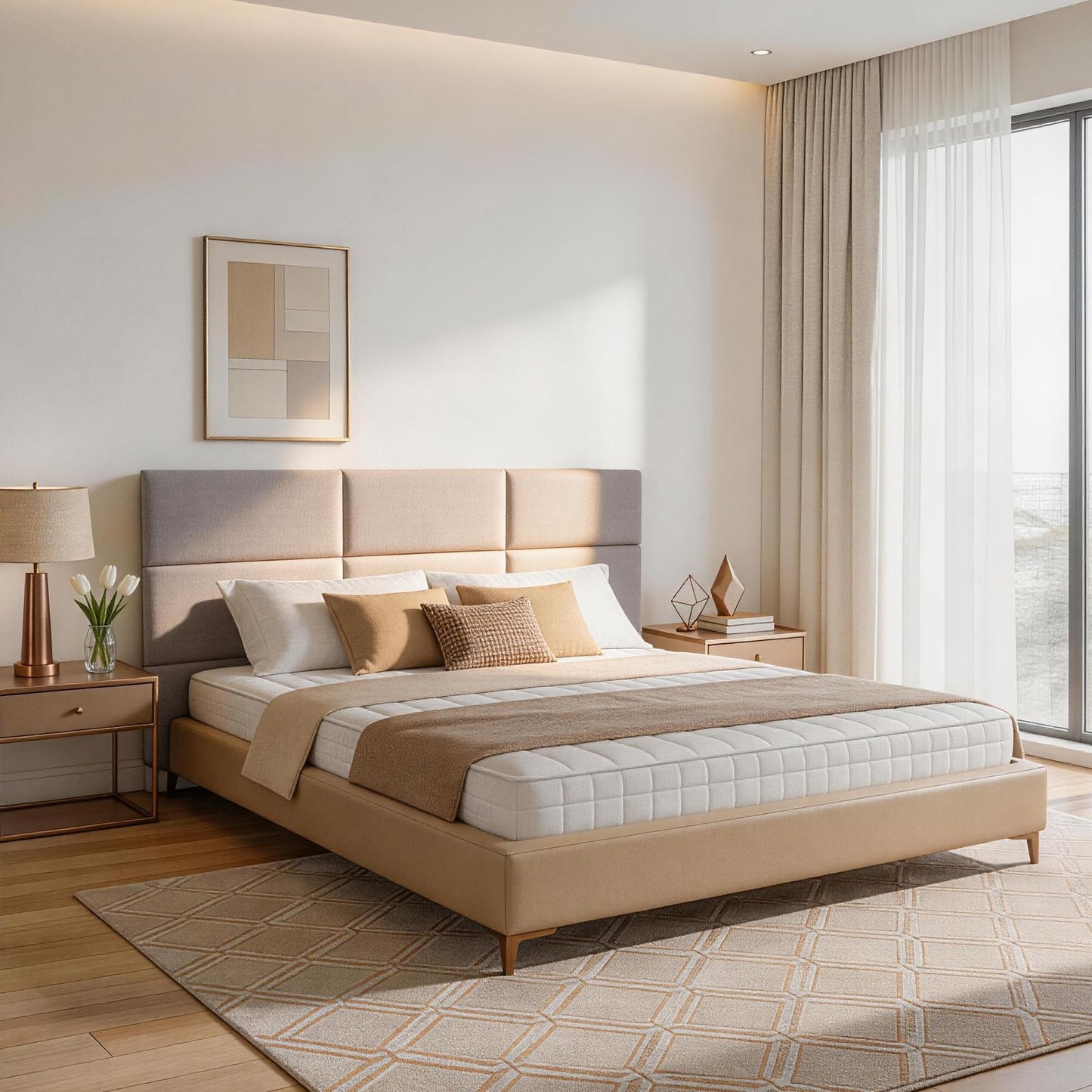 Fromann Upholstered Wall Mounted Headboard for Queen/TXL/King Size Beds, Peel and Stick Headboard 23.6" x 11.8"/PC, Interior Wall Panels for Bedroom Study, Headboards Only (3, Beige)