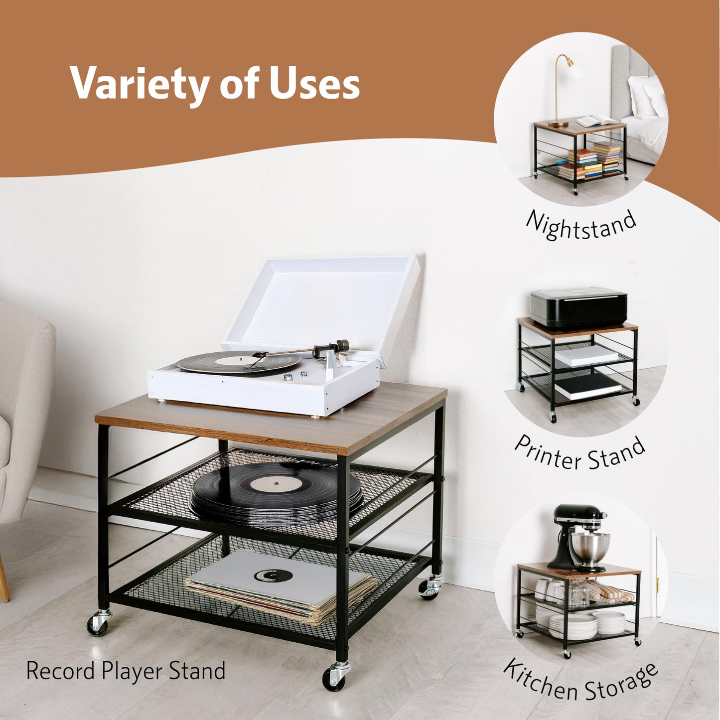 Mini Fridge Stand with Storage, Fridge Cabinet, Heavy Duty Refrigerator Stand Beverage, Dorm Fridge Cart, Microwave Stand, Nightstand, Kitchen Storage Organizer, End Table, Record Player Stand