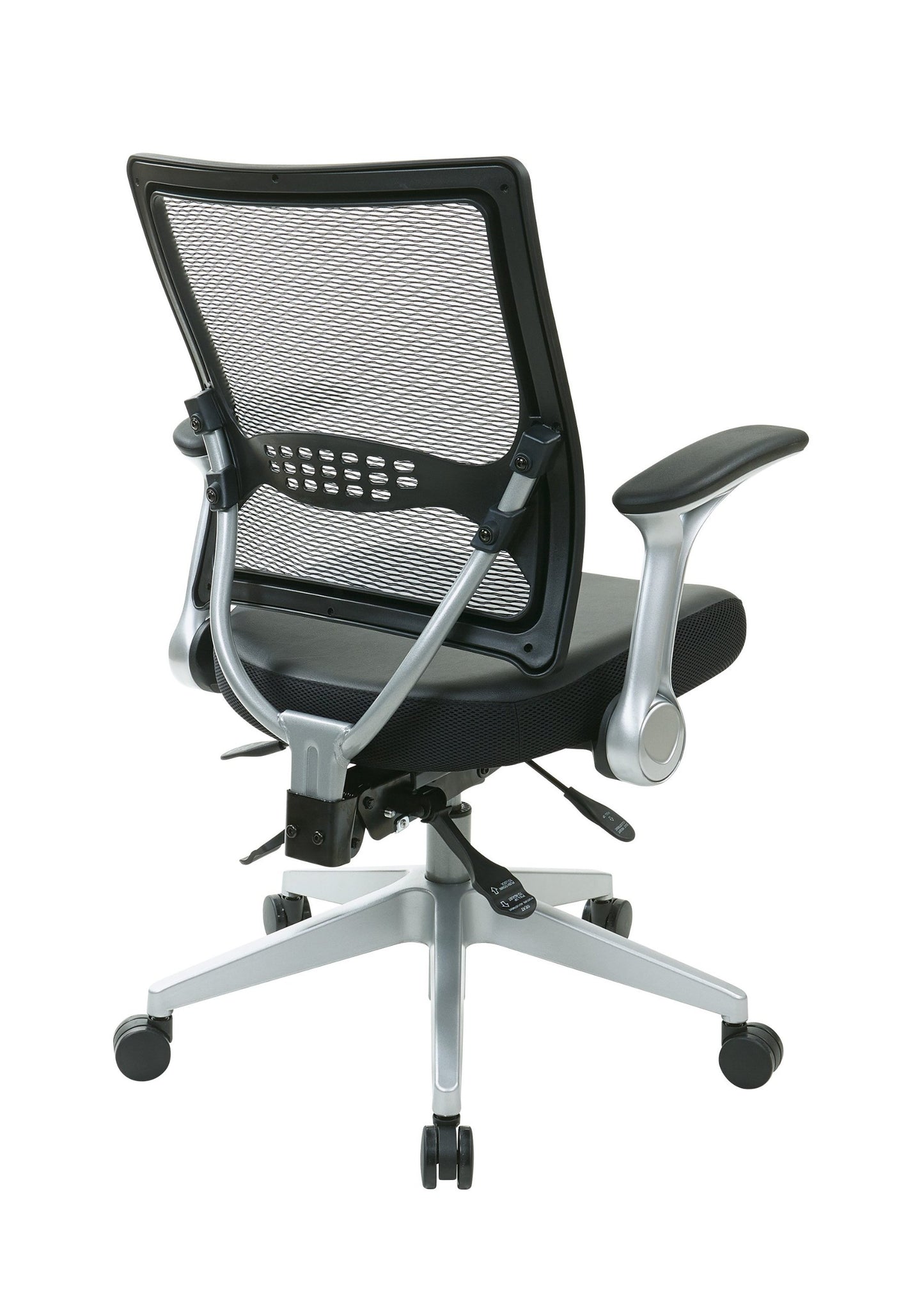 Space Seating 67-E36N69R5 AirGrid Light Back and Padded Black Eco Leather Seat, 2-to-1 Synchro Tilt Control, Flip Arms, Pneumatic Seat Height Adjustment and Managers Chair, Nylon Finish Base