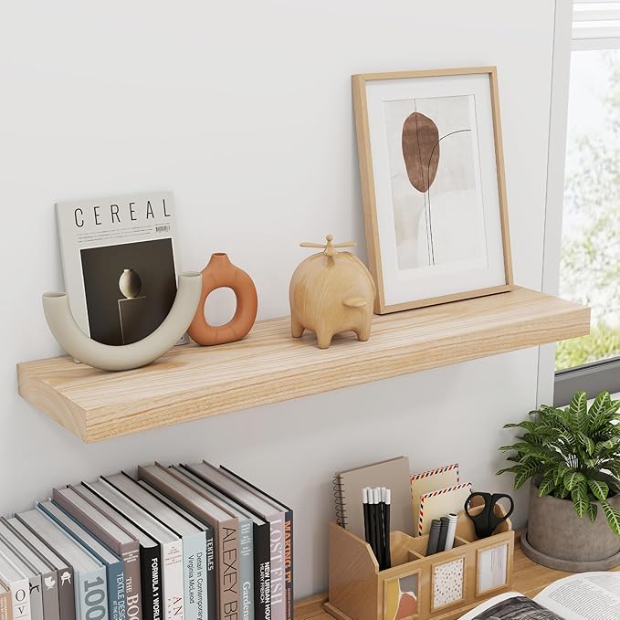 fuqing 30 Inch Floating Shelves | Natural Wood Wall Shelves Set of 2 | 30" W x