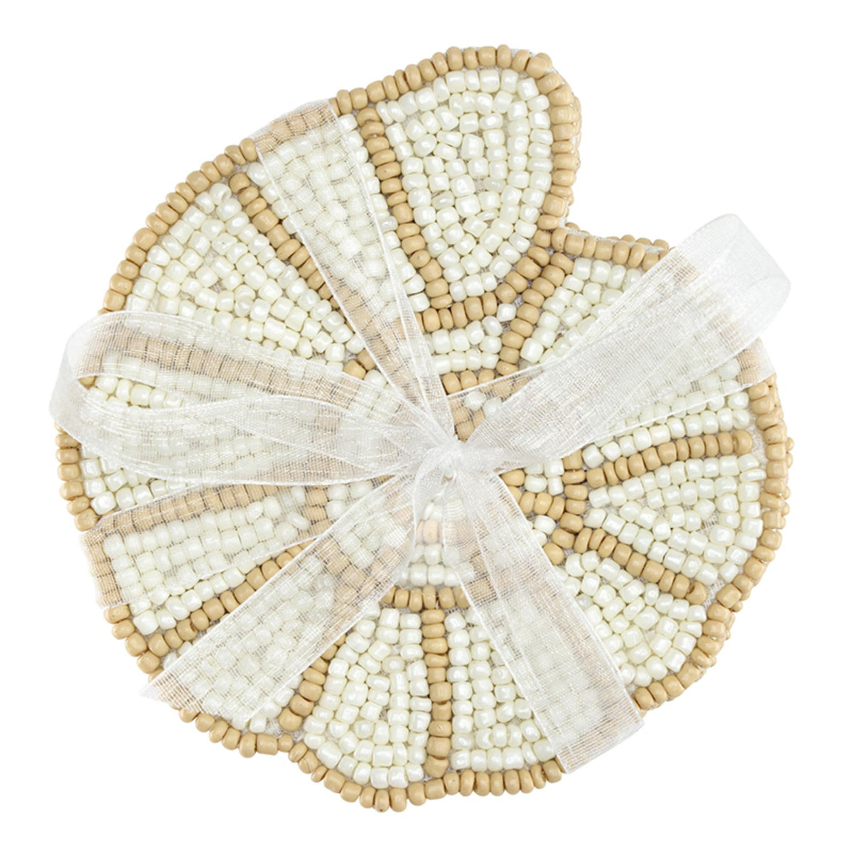 Santa Barbara Design Studios Coasters - Sea Shell Beaded Coaster Set, 4-Count, White Gold