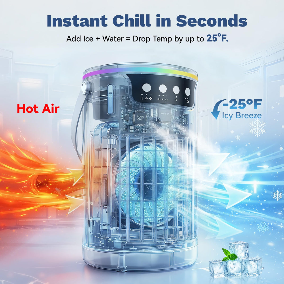 Portable Air Conditioners Desktop AC Unit with Water Ice Cooling Mist, Personal Evaporative Air Cooler Fan Mini Swamp Cooler for Bedroom, Nightstand, Office, Dorm, RV (White)