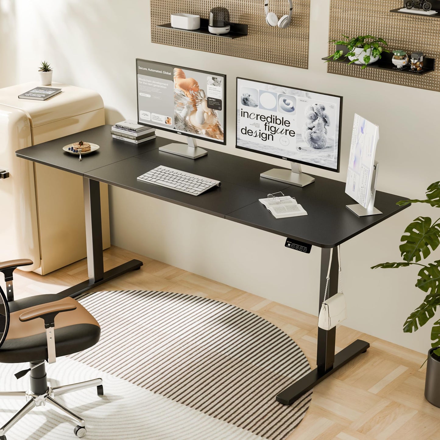 ERGOMAKER Electric Standing Desk, 67" x 23.6" Height Adjustable Sit Stand Desk with Splice Board for Home Office, Computer Table Memory Preset (Black Frame, Black Desktop)