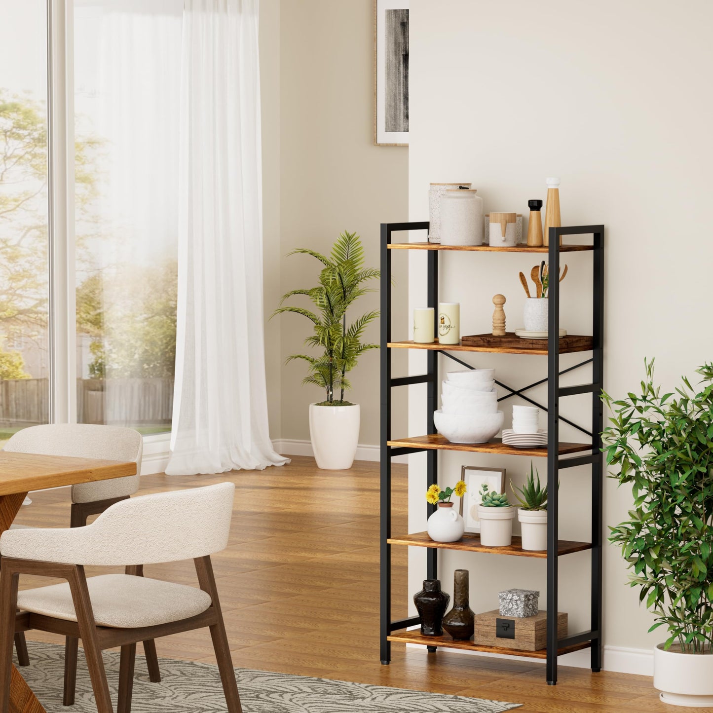 NewBeth 5 Tier Bookshelf,Storage Shelf with Steel Frame,Free Standing Open Book Shelves Storage Display Shelf