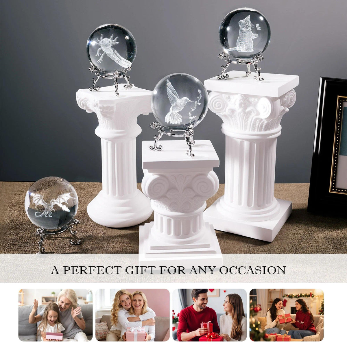 HDCRYSTALGIFTS 3D Laser Engraved Bird Crystal Ball with Stand Paperweight Gift for Women Mom 60mm Crystal Bird Figurine Glass Animal Decorative Ball for Home Room Office Decoration