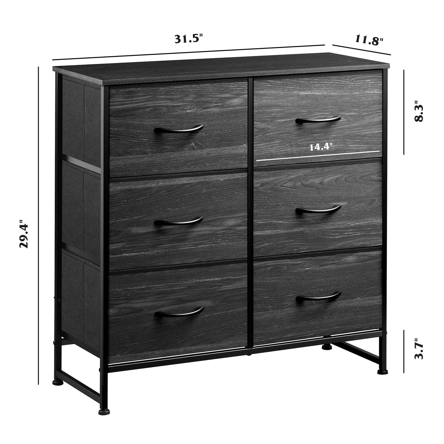 WLIVE Black Dresser for Bedroom, 6 Drawer Dresser, Storage Tower with Fabric Bins, Chest of Drawers for Closet, Living Room, Hallway
