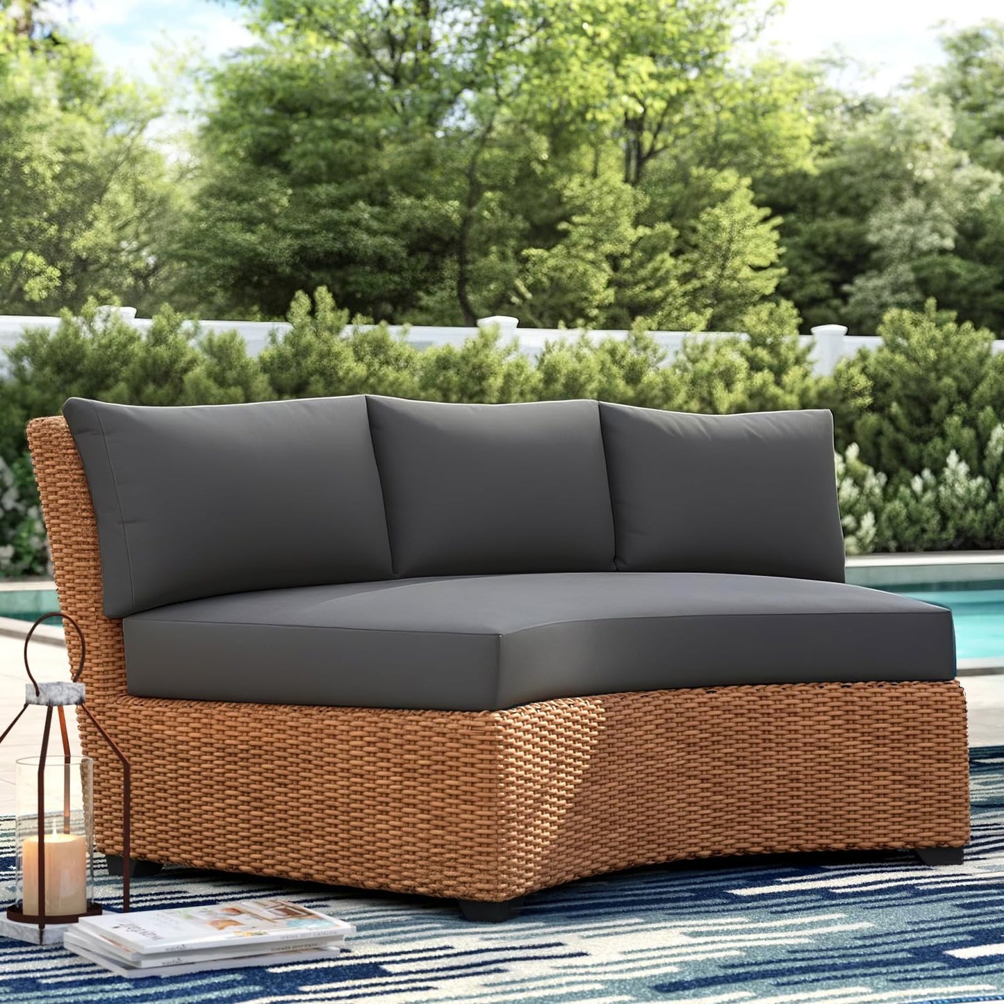 MFPMTUXO Outdoor Curved Sofa Cushion Cover with Zipper & Anti-Slip Particles, Half Moon Patio Furniture Cushions Covers Waterproof, Olefin Fabric-ONLY Cover (Dark Grey, 77/40 * 28 * 5.3inch)