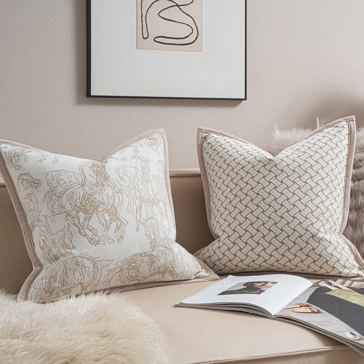 Croker Horse New 20x20'' inches Throw Pillow Cushion Covers - Palace Horse with Edge Strip Chenille Jacquard Embroidery Luxury Modern Style Couch Sofa Bed Pillow Cover for Living Room Bedroom
