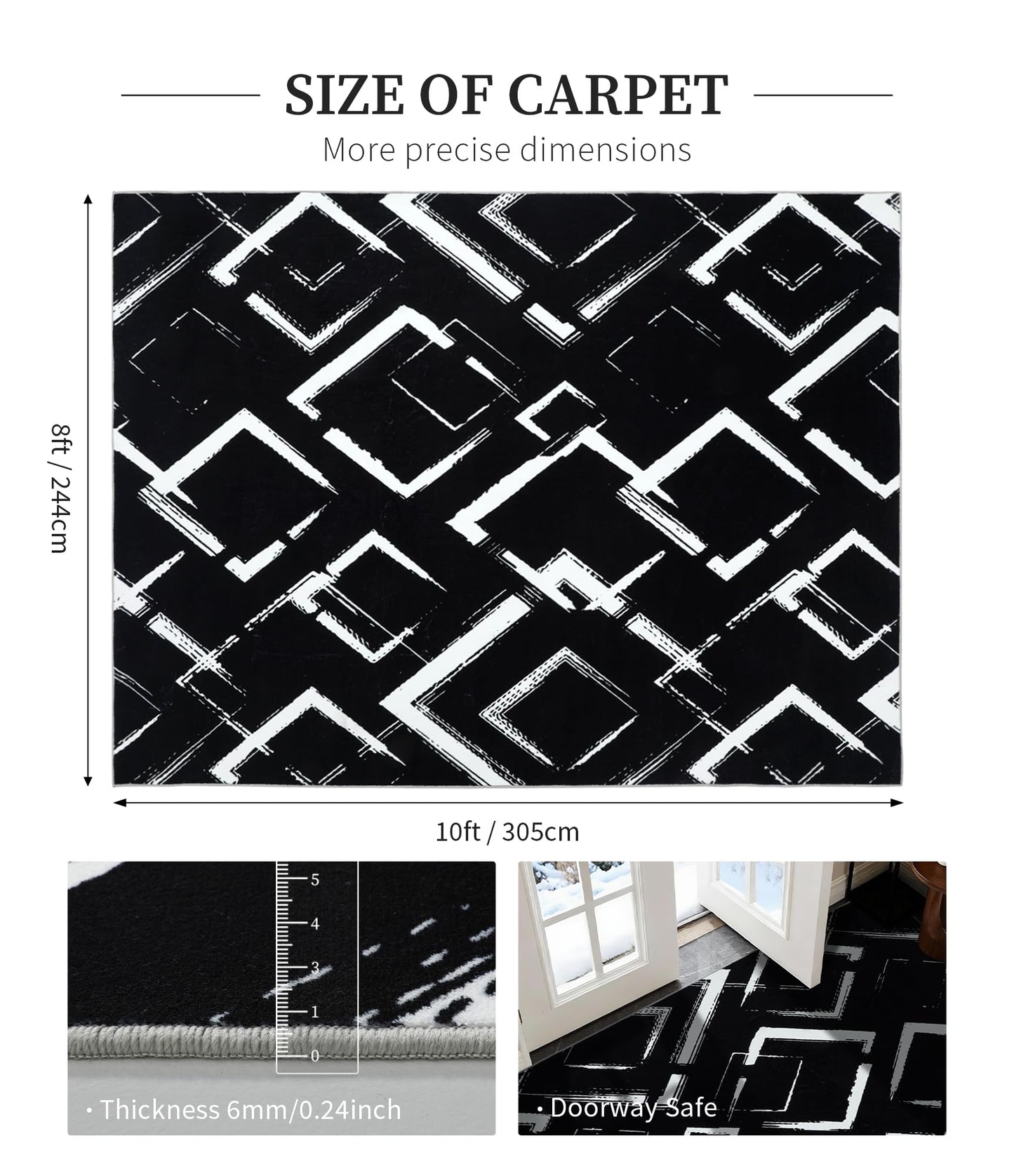 YIHOUSE Black Modern Geometric Area Rug 9x12, Black and White Rug with Abstract Diamond Patterns,Non-Shedding Washable Rugs for Bedroom, Home Office and Living Room