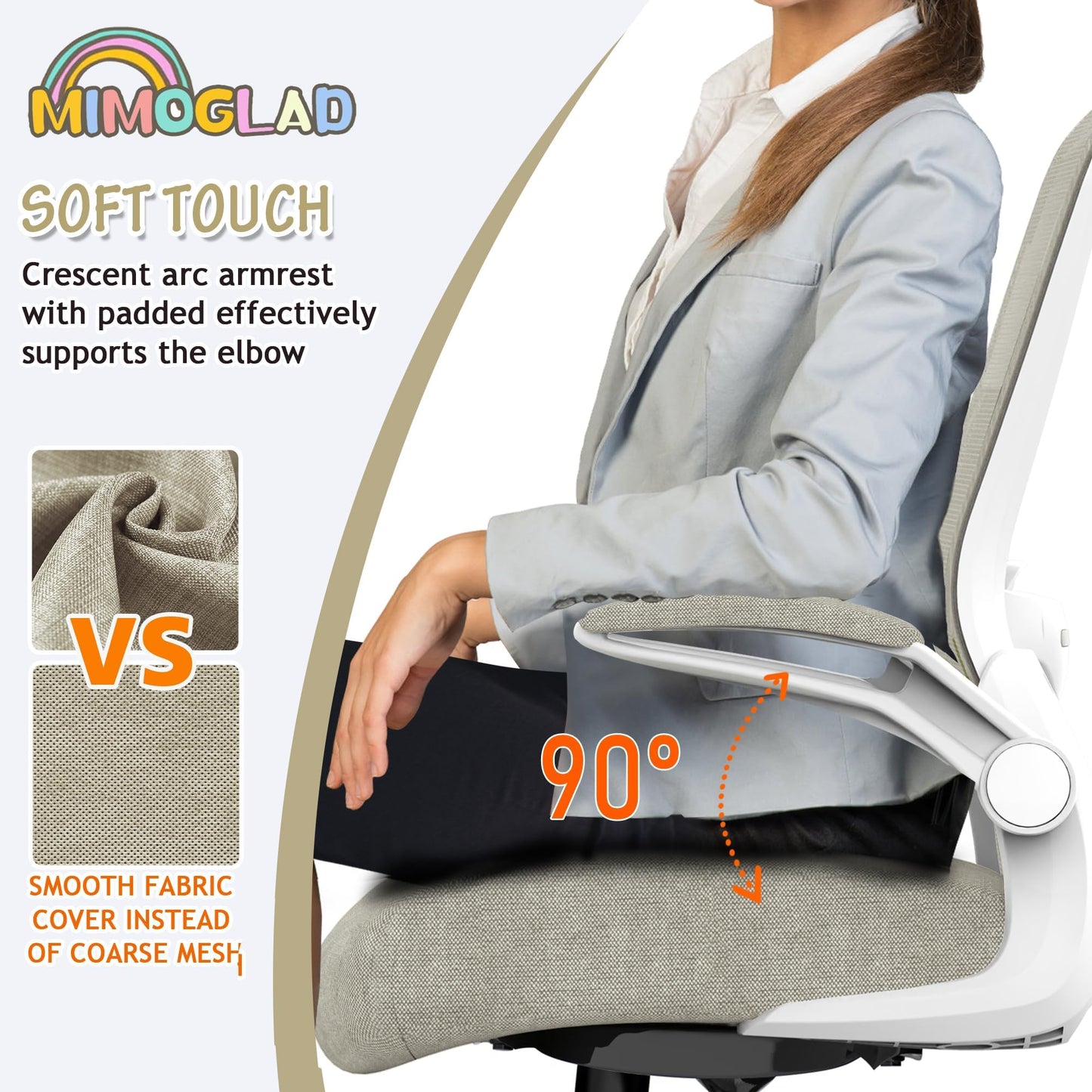 Mimoglad Home Office Chair, High Back Desk Chair, Ergonomic Mesh Computer Chair with Adjustable Lumbar Support and Thickened Seat Cushion (Modern, Beige)