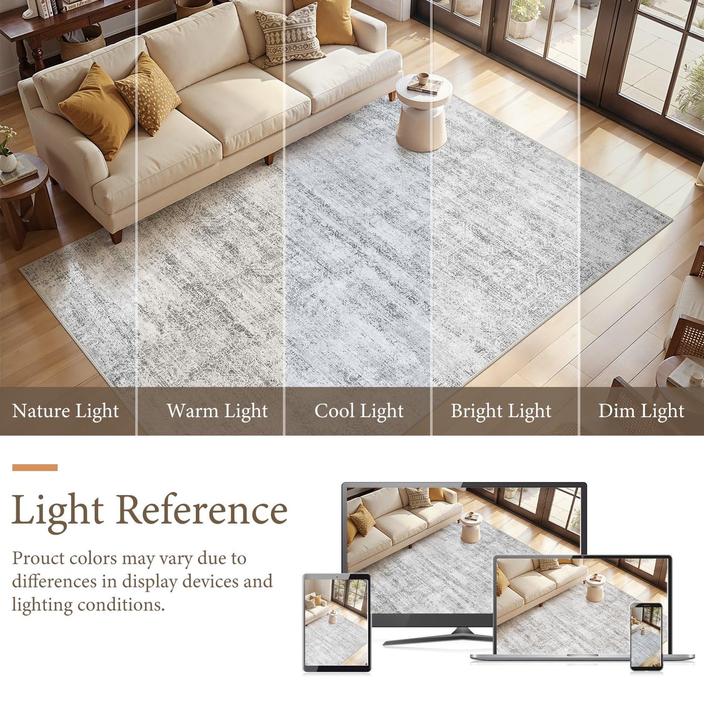 ELLIUNE 5x7 Area Rugs Living Room: Washable Non Slip Soft Abstract Gray Rugs for Bedroom Dining Deor, Low Pile Stain Resistant Indoor Carpet for Farmhouse Nursery Office Kid & Pet Friendly