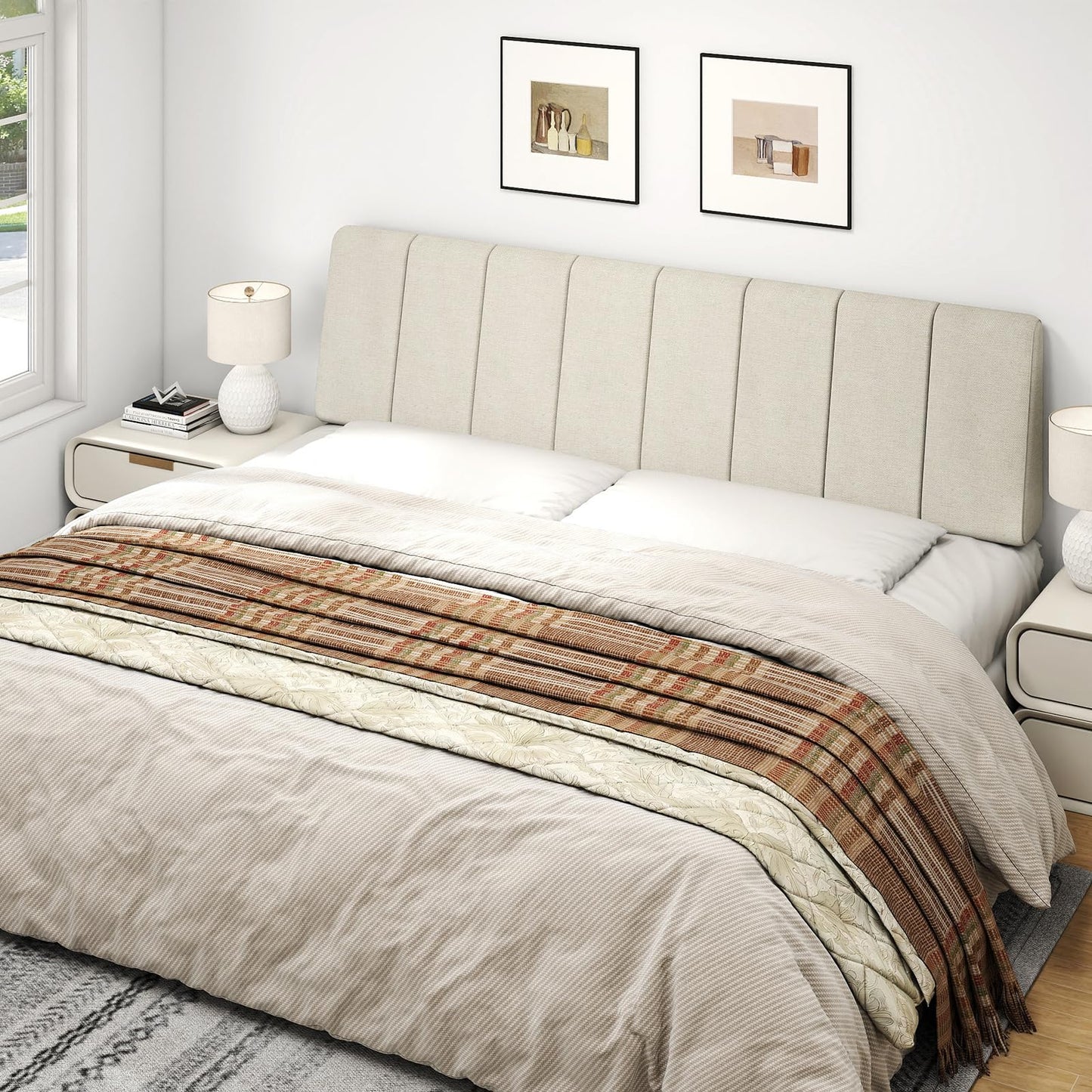 Liiwepo King Size Headboard Only-No Assembly, Upholstered Headboard King Size Linen Fabric Modern Style Headboards Extra-Thick, Beige