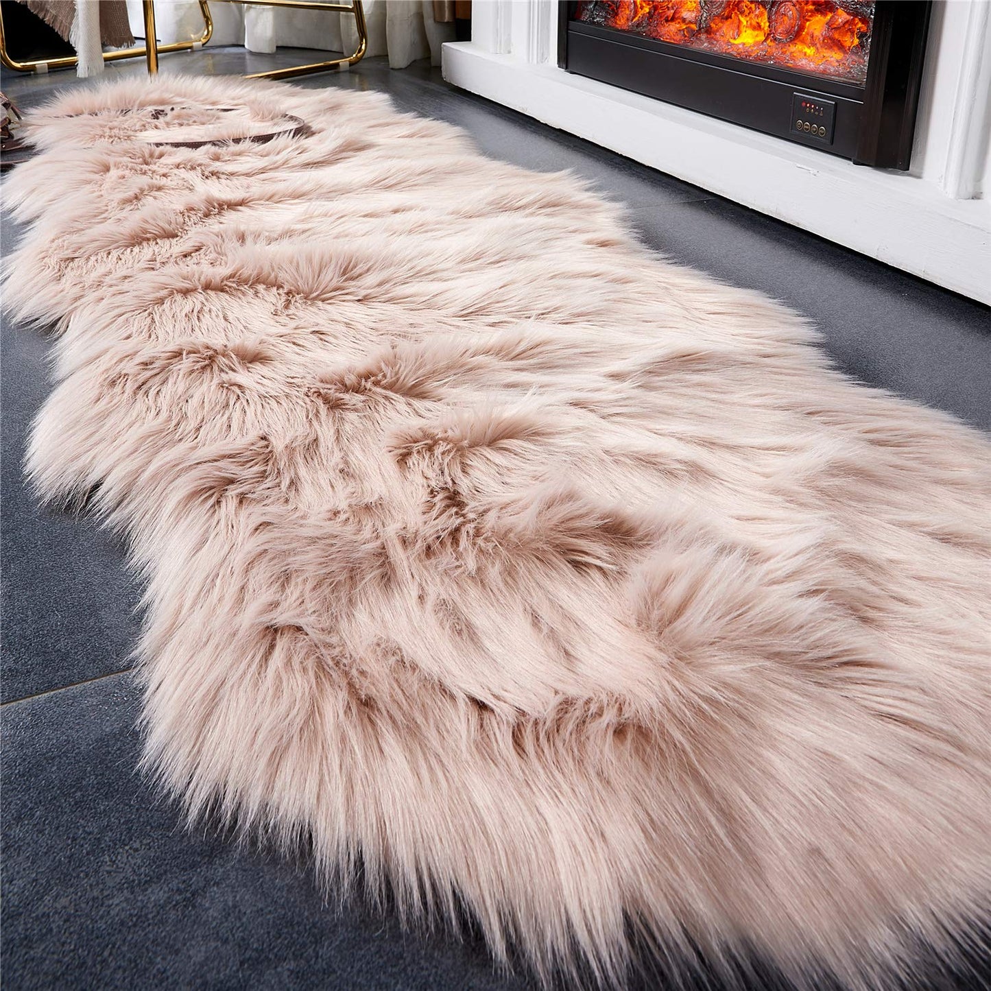EasyJoy Ultra Soft Fluffy Shaggy Area Rug Faux Fur Rug Chair Cover Seat Pad Fuzzy Area Rug for Bedroom Floor Sofa Living Room (2 x 6 ft Sheepskin, Pink)