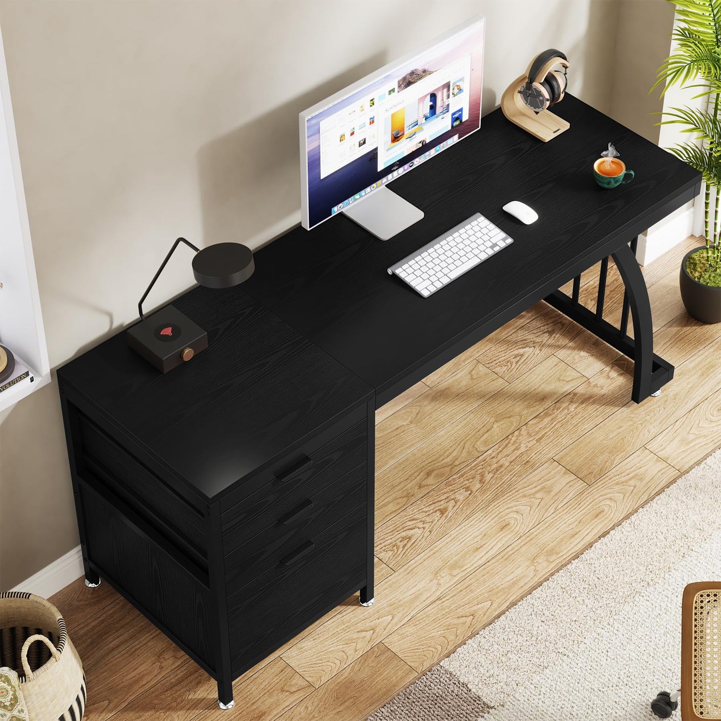 Tribesigns Computer Desk with 3 Drawers, 59-Inch PC Desk with Reversible Drawers, Industrial Study Writing Table Workstation with File Storage for Home Office (Black)