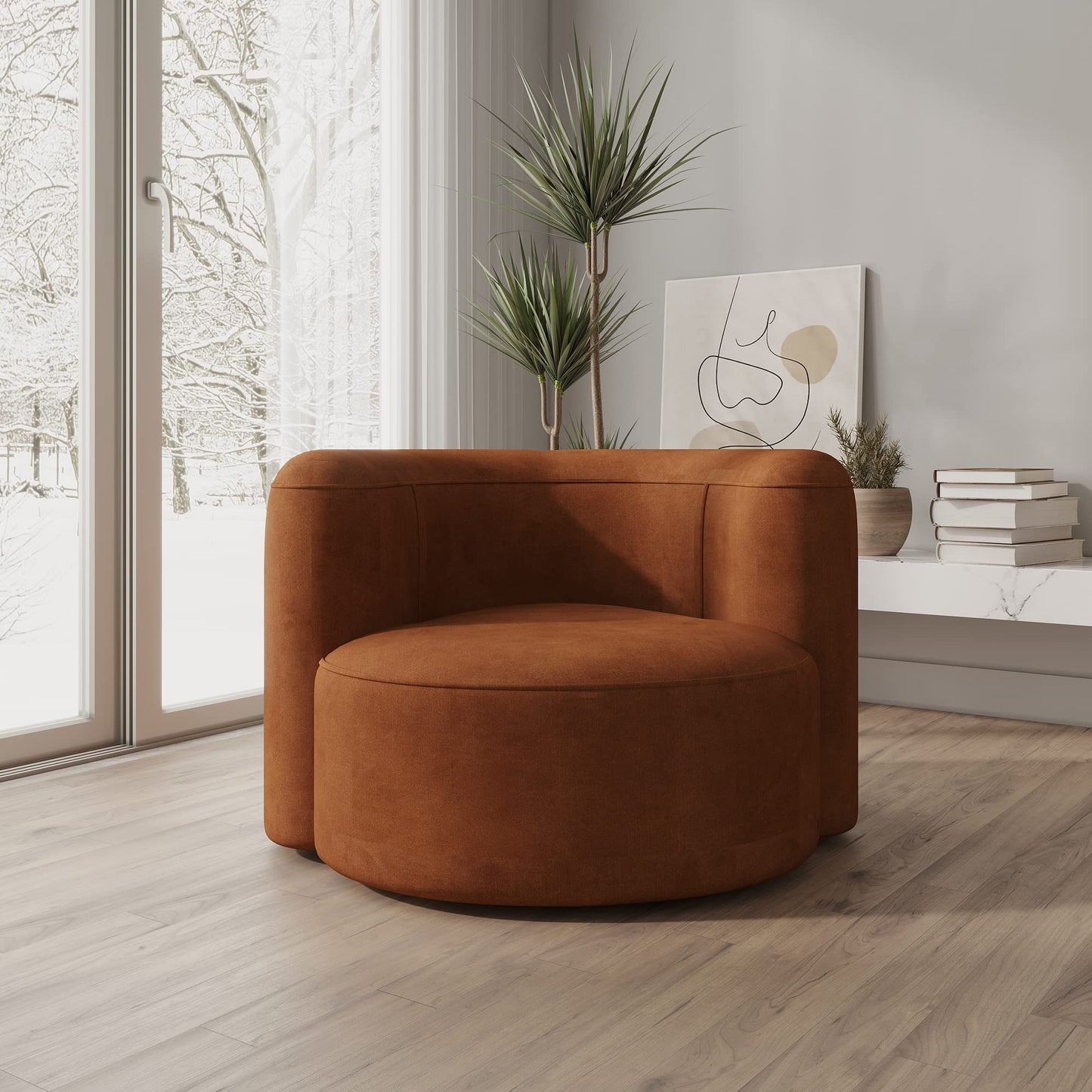 Acanva Luxury Modern Tight Curved Back Velvet Sofa, Minimalist Style Comfy Couch for Living Room Apartment Reception Space, Tangerine Single Chair Set of 2
